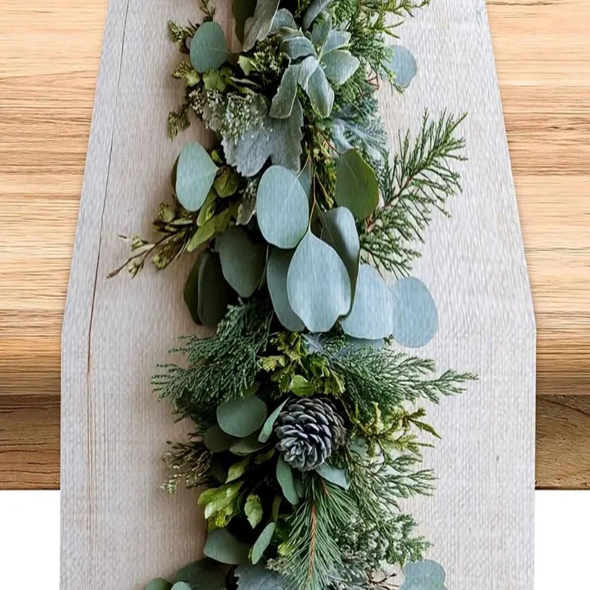 1pc Christmas Decoration Restaurant Pine Branch Table Runner Christmas Kitchen Dining Table Decoration Runner