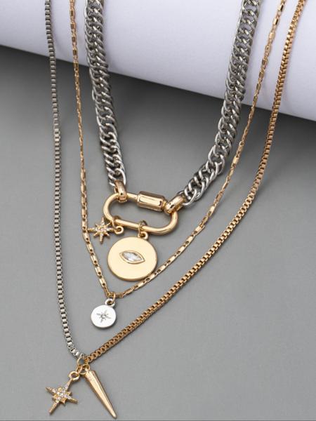 Metal simple gold and silver two-color multi-layer necklace, personalized exaggerated trendy eye pendant multi-layer stacking necklace for women, fashionable and versatile, suitable for daily wear during the back-to-school season, and a gift for Teacher's
