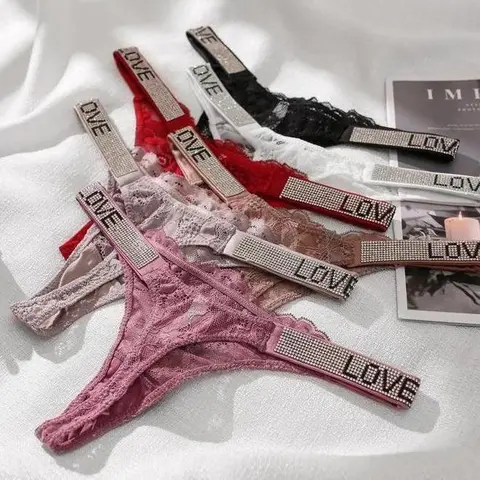 Sexy Low Waist Panties Women Rhinestone Love Letter Underwear Fitness Thongs Fashion Underwear for Female Lingerie