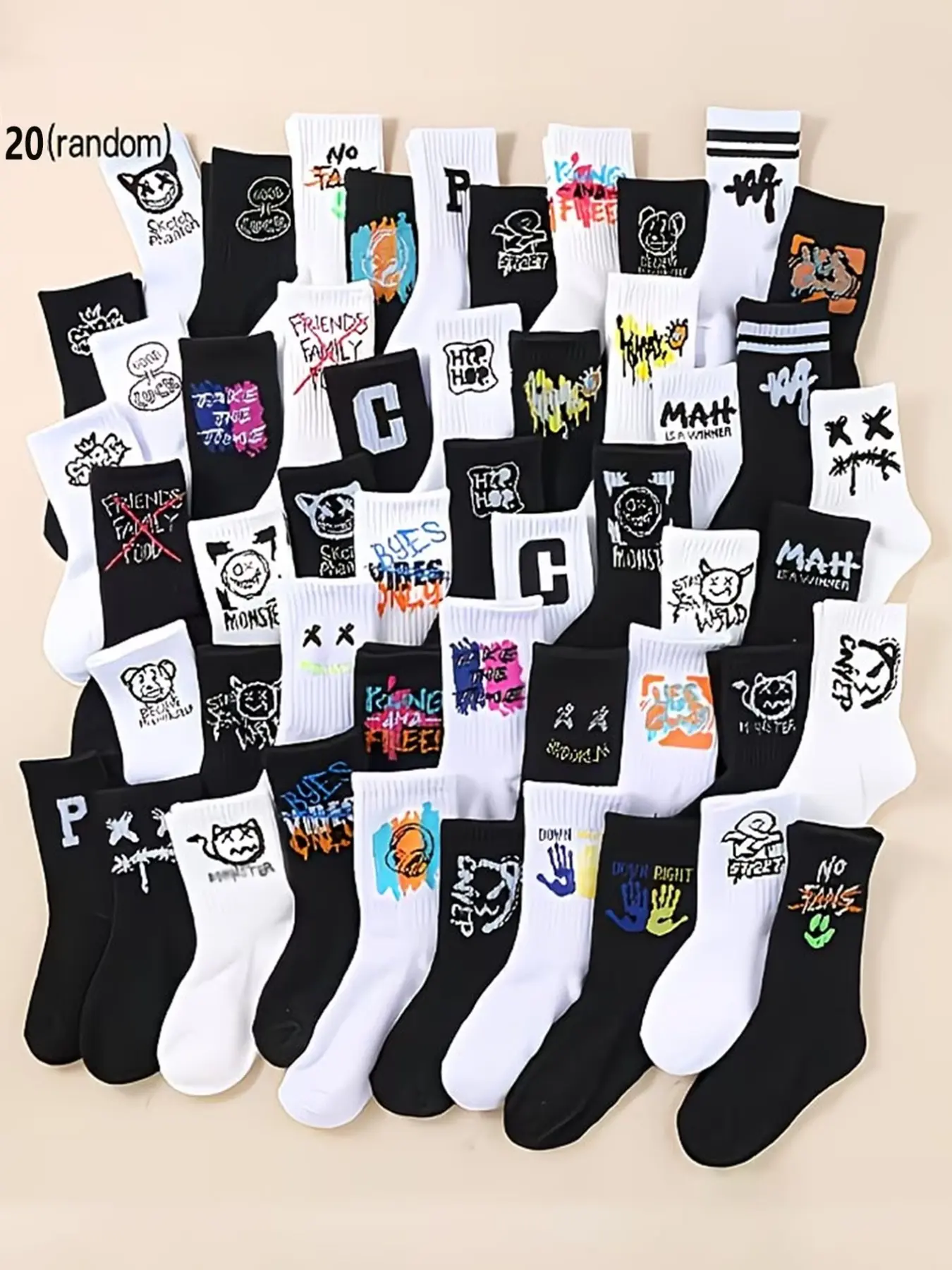 20 Pairs Teen Boys' Socks, Fashion Casual Long Socks, Letter Print Socks, Comfortable Soft, Unisex Mid-Calf Socks, Street Style, Basketball Socks, Daily Wear, Casual Stylish Socks