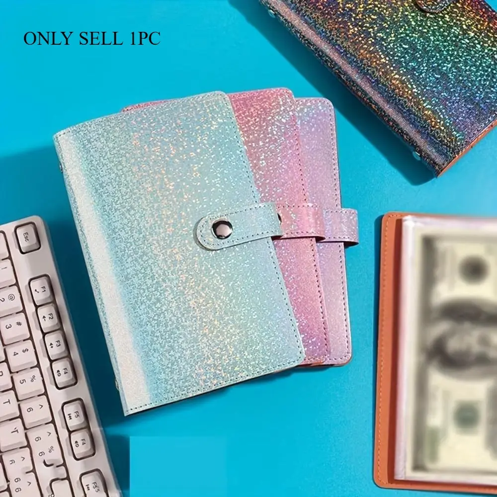 Glitter A6 Cash Savings Binder with 50 Pockets, Holds 100 Banknotes, Portable Money Organizer for Currency, Stamps, Cards & Collectibles Storage