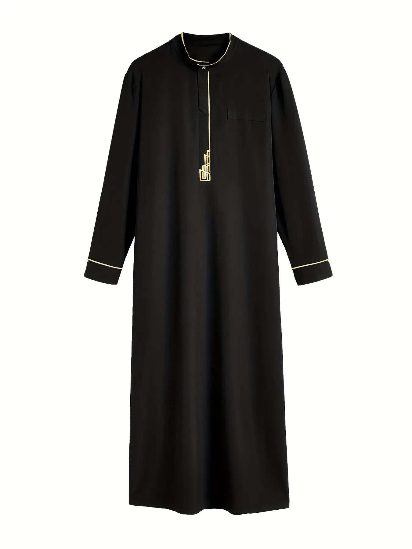 New Middle Eastern Men's Robe, Arab Thobe, Muslim Thobe, Islamic Thobe, Jubbah, Minimalist Geometric Embroidery, Double Layered Hem, Stand Collar, Long Sleeve, Ethnic Style, Daily Wear, Casual