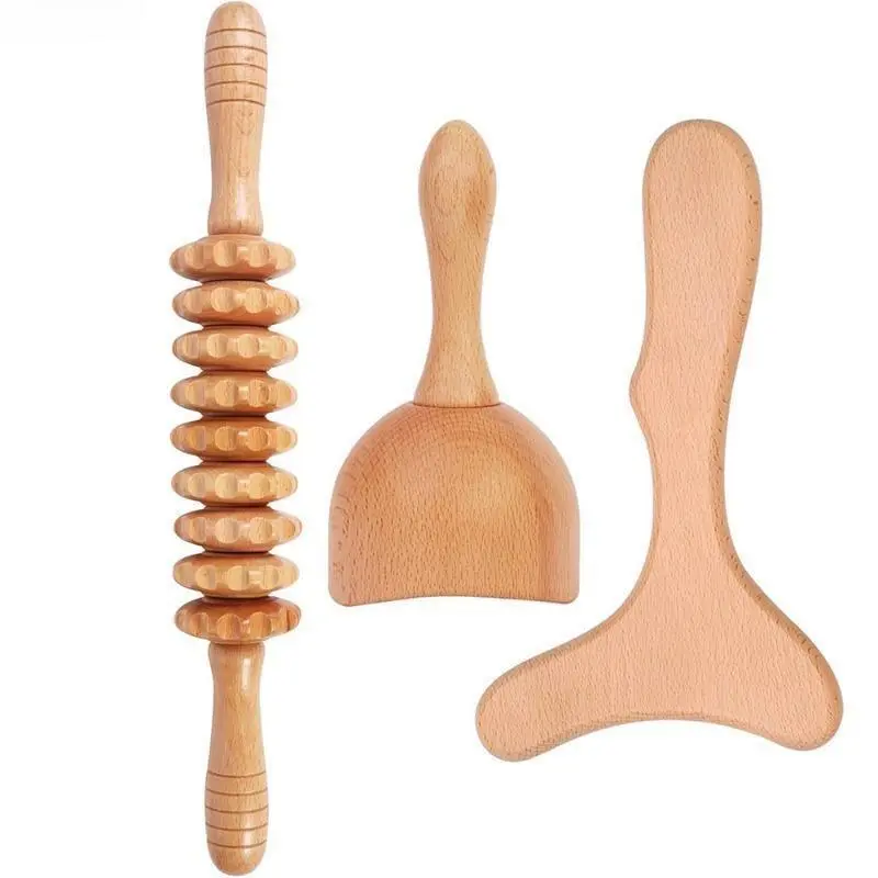 3PCS Solid Wood Therapy Massage Tool Set, Smooth Body Care Tools for Muscle Relaxation & Tension Relief, At-Home Self-Care Essential for Myofascial Release