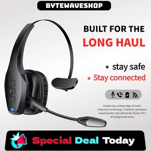 Best Deal Ever-Bytewaveshop Trucker Bluetooth Headset, Wireless with Mic,Bluetooth Headset with ENC Dual Noise Cancelling Microphone & Mute Button, 55Hrs Working Time PC Headset for Cell Phones, Computer, Truck Driver Audio Headphone