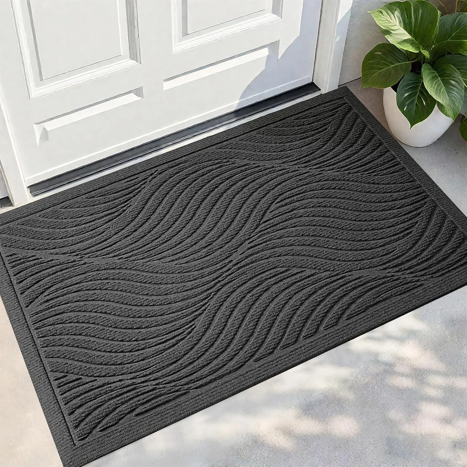 Front Door Mat Outside Entrance, Absorbent and Dirt Resistant Welcome Mat Indoor Outdoor, Non-Slip Backing Entry Mat, Fade Resistant, Easy Clean Low Profile Doormat for Entryway, 29x17, Grey
