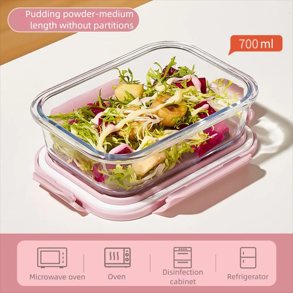 1PC High Borosilicate Glass Food Storage Container, Airtight Leak-Proof Meal Prep Lunch Box, Microwave Safe, Freezer Friendly, Stackable, Lid, Kitchen, Office, Outdoor Use