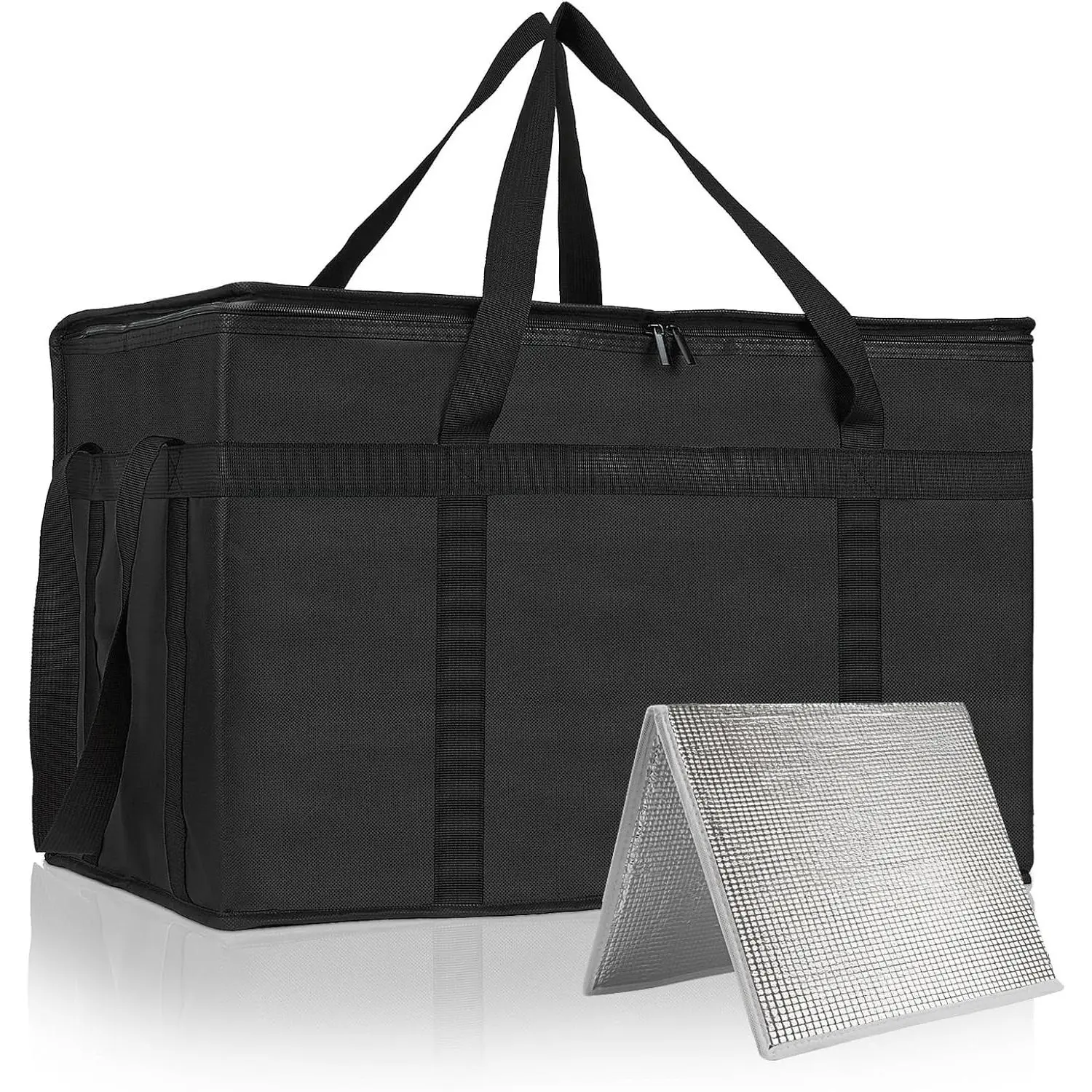 XXXL Insulated Bags for Food Delivery with Removable Hard Bottom,Pizza Delivery Bags, Large Capacity Cooler Bag Keep Food Warm for Grocery Shopping and Catering, Foldable, Heavy-Duty (Black)Gift