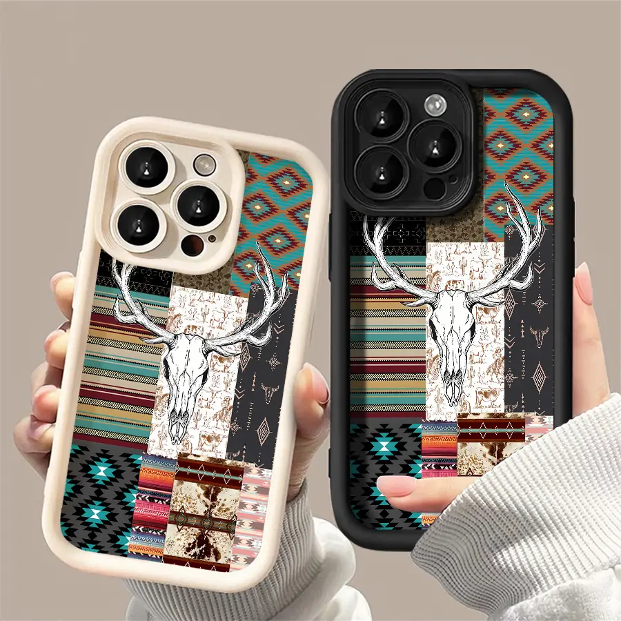 Phone Case: Vintage Western Deer Head Skull Tall Bamboo Phone Case, Suitable for  iPhone 17 E Air 16 15 14 Pro Max Plus 13 12 Mini 11 X XS XR