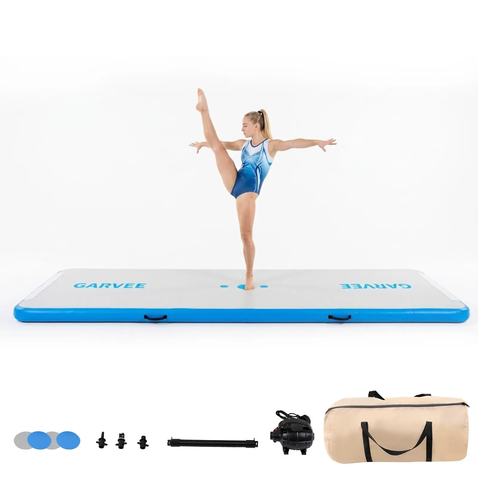 Inflatable Gymnastics Mat with Electric Pump & Storage Bag, 10/13/16ft Training Mat,10cm Thick Training Mats Tumble Track for Home Use/Cheerleading ﻿