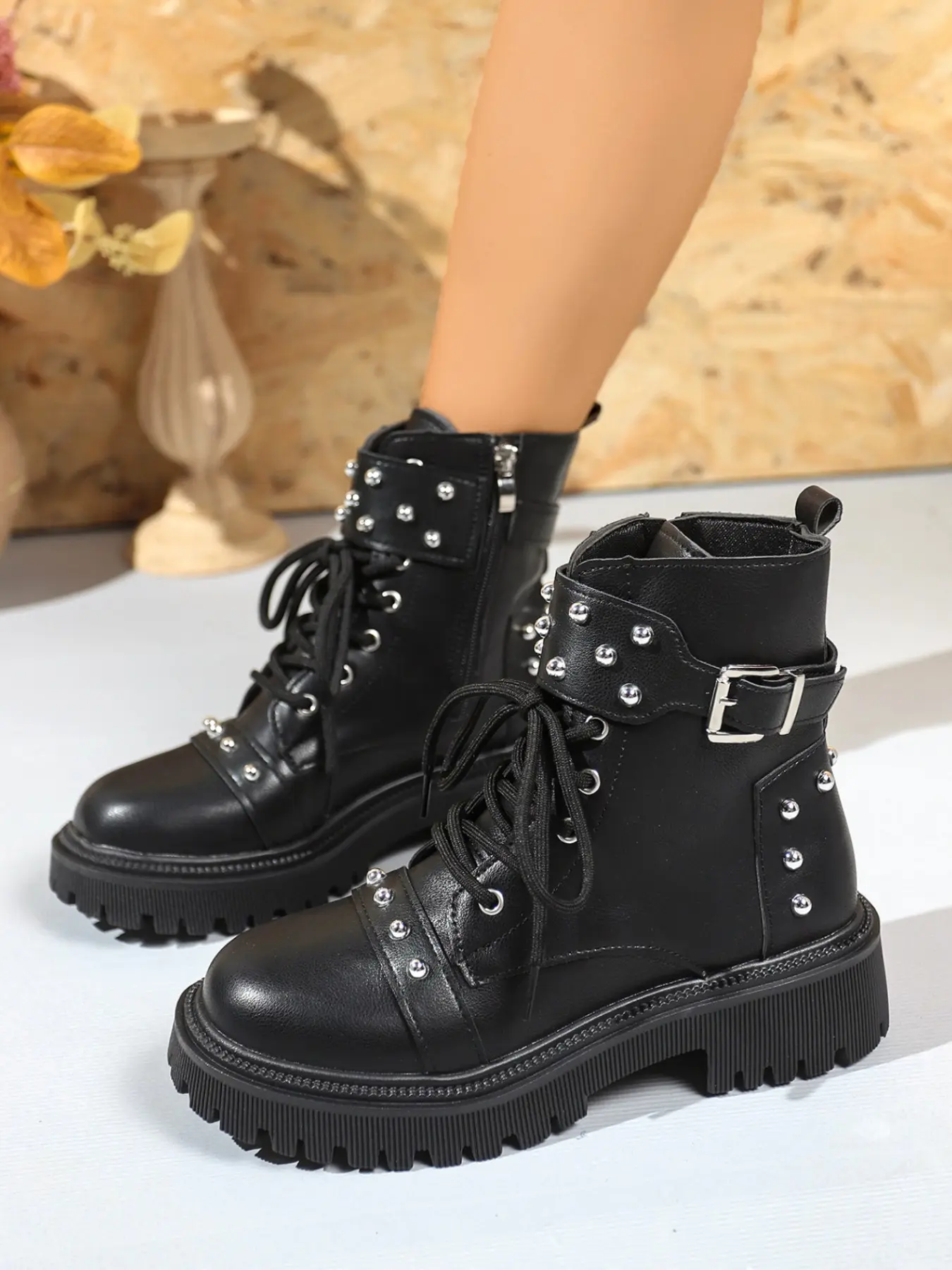 Women's Punk Style Short Casual Boots, Thick Sole Anti-Slip, Buckle Design, Comfortable PU Material, Fall & Winter Fashion Footwear