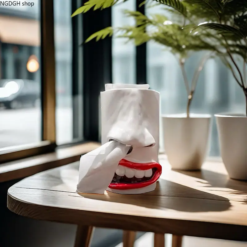 Resin Funny Abstract Face Tissue Holder, Goofy Napkin Dispenser with Quirkiness, Unique Table Decor for Living Room, Bedroom Nightstand