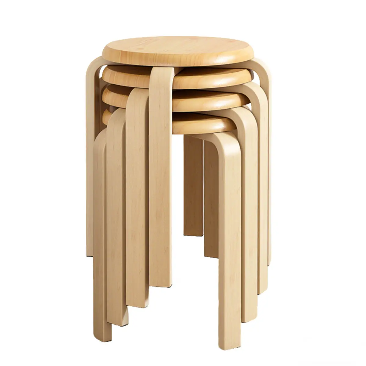 Aobtkel Stackable Bentwood Dining Chairs - Set of 4, 18" Round Backless Nesting Stools with Anti-Slip Pads, Durable, Natural Sleek Finish, Versatile for Schools, Kitchens