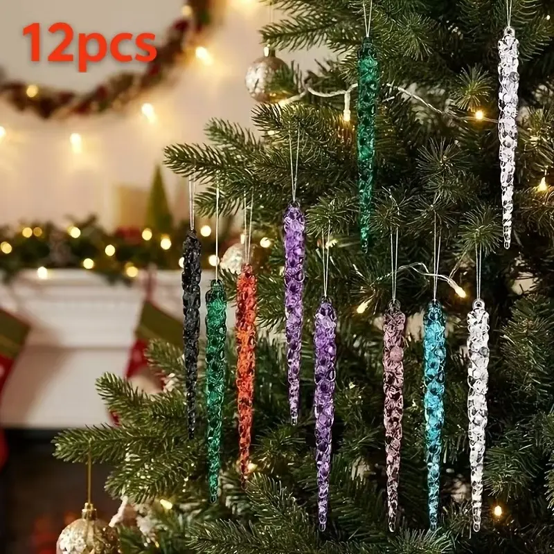 12pcs hanging acrylic crystal Christmas decorations Christmas tree ice waterfall decorations, 5.1 inches (about 13cm) multicolor choice, used for Christmas trees, winter wonderland decoration products, there are multicolor choices (hanging decorations).