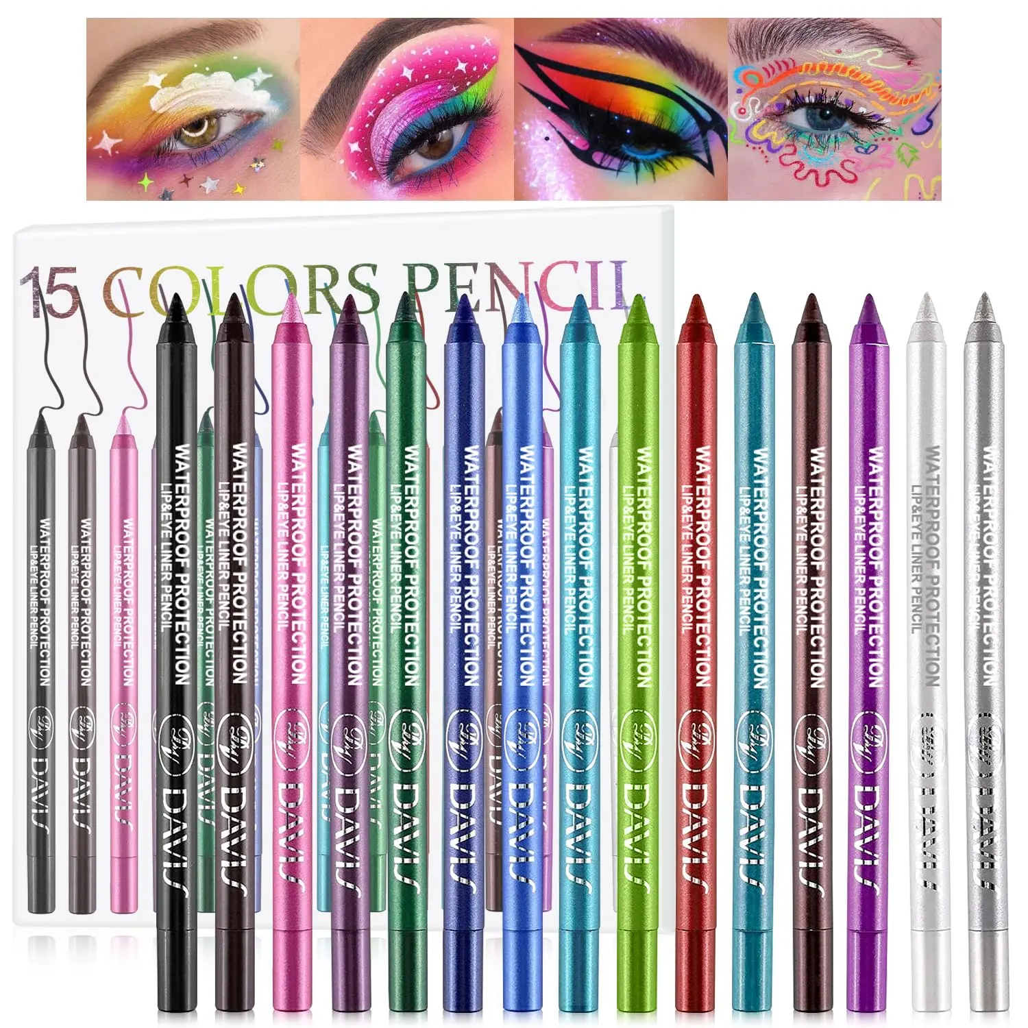 15 Colorful Eyeliner Pen Set, Eye Shadow Pencil, Pearl Eyeliner Kit Metallic Glitter Colored Eye liner for Women Eye&Lip Liner Professional Waterproof Eye Makeup,lover,,beauty,tool,gloss,lip tint set,wing,stamp,Stain-Resistant,Temp,long-lasting,non-fading