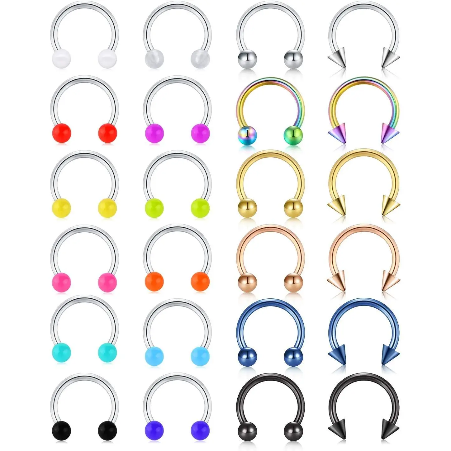 20G 24 count Stainless Steel Horseshoe Nose Septum Rings   Cartilage Helix Tragus Earring Hoop Lip Horseshoe  Retainer for Women Men 8mm 10mm