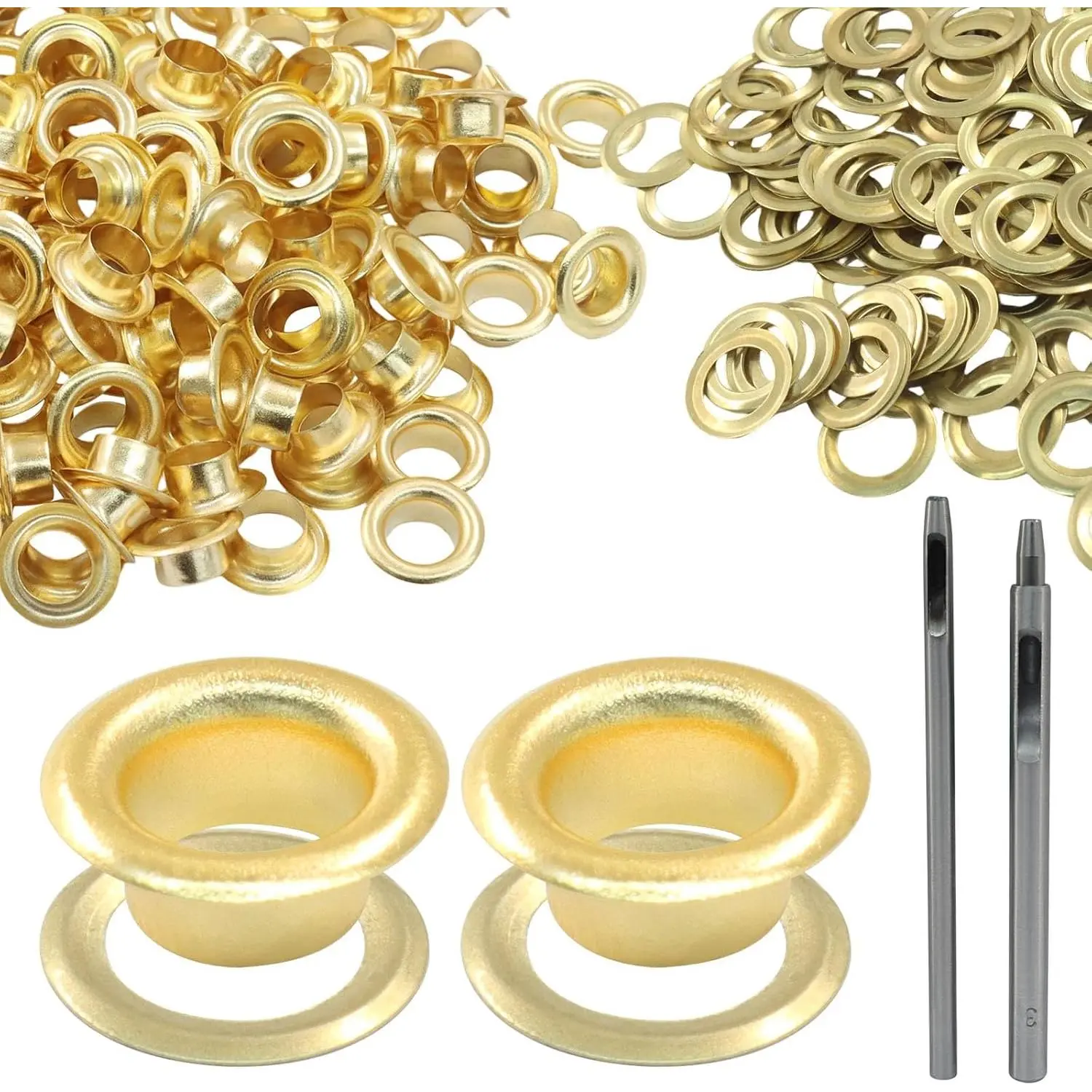200 count  Grommets Eyelets, 3/16 Inch (5mm) ID Hole | Self Backing Metal Eyelet, For Repairing Bag Shoes Hats Tents Canvas Clothes Leather Fabric