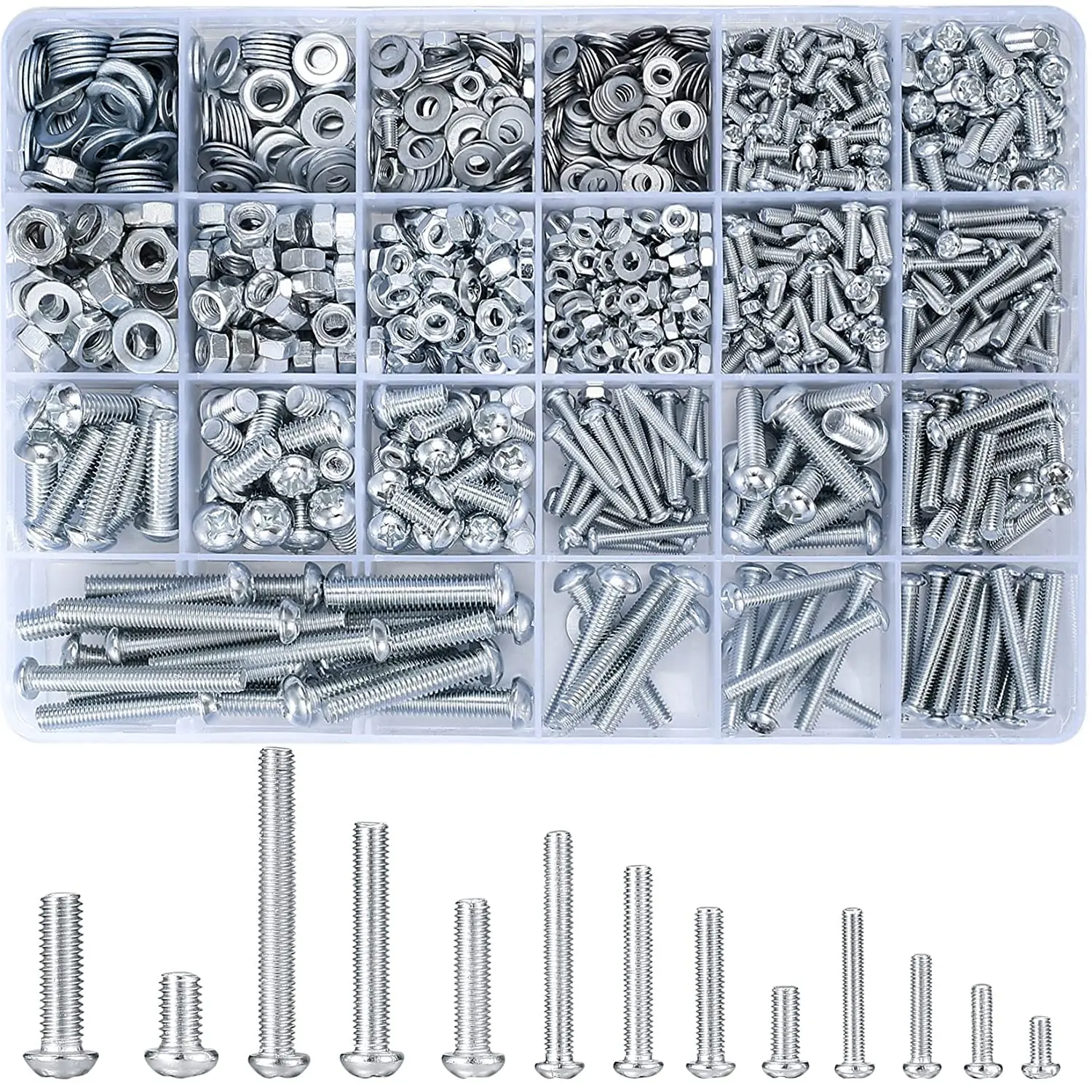 1080 count Screws  and Nuts  Kit, Metric Machine Screws and Nuts and Flat Washers, M3/M4/M5/M6  Slotted Round   Sets (C)