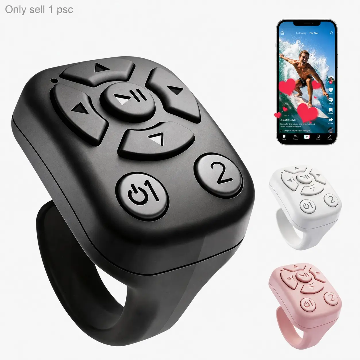 TikTok Scrolling Ring-Bluetooth Remote for TikTok Clips &Tunes,iPhone-Compatible Fingertip Wireless Bluetooth Controller,Ideal for iPad,iOS &Android,with Lively Camera Shutter, Wireless Shutter Clicker