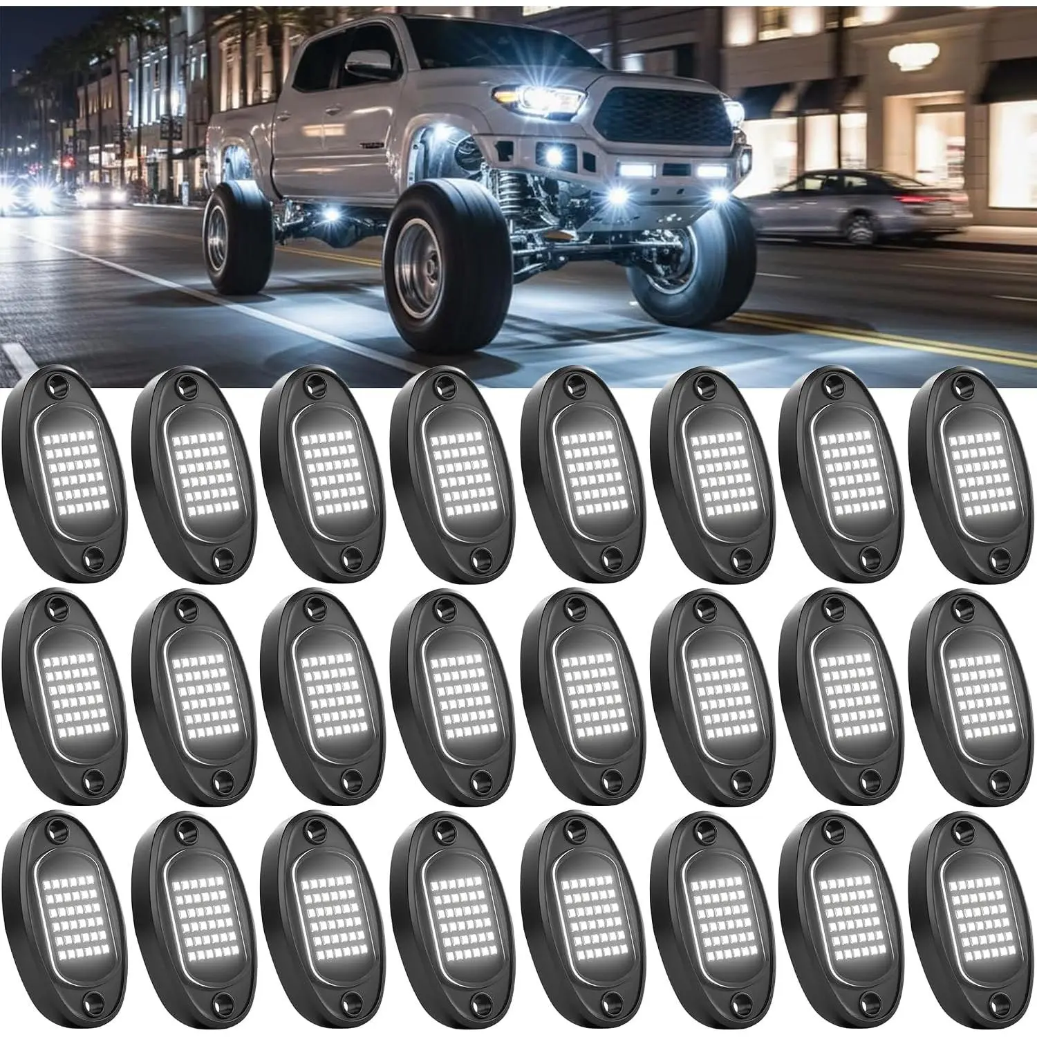 24 Pods White Rock Lights 6000K Pure White 36 LEDs SMD Chips | Super Bright Neon Underglow Light, IP68 Neon Underbody Lighting for SUV UTV ATV RZR  Boat Off Road 4x4