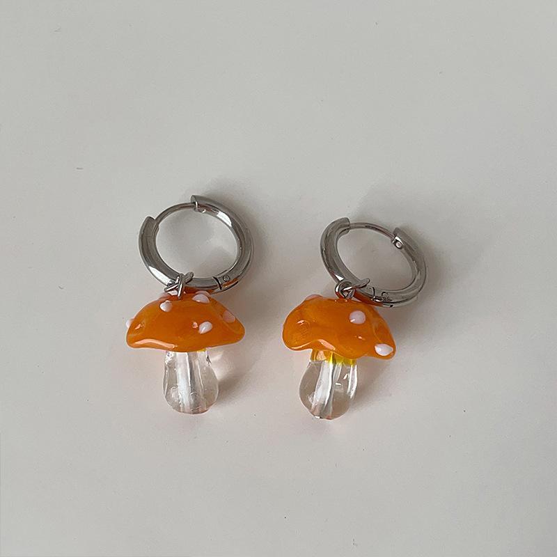 Minar Funny Contrast Color Coloured Glaze Crystal Mushroom Hoop Earrings for Women Silver Plated Metal Holiday Casual Jewelry