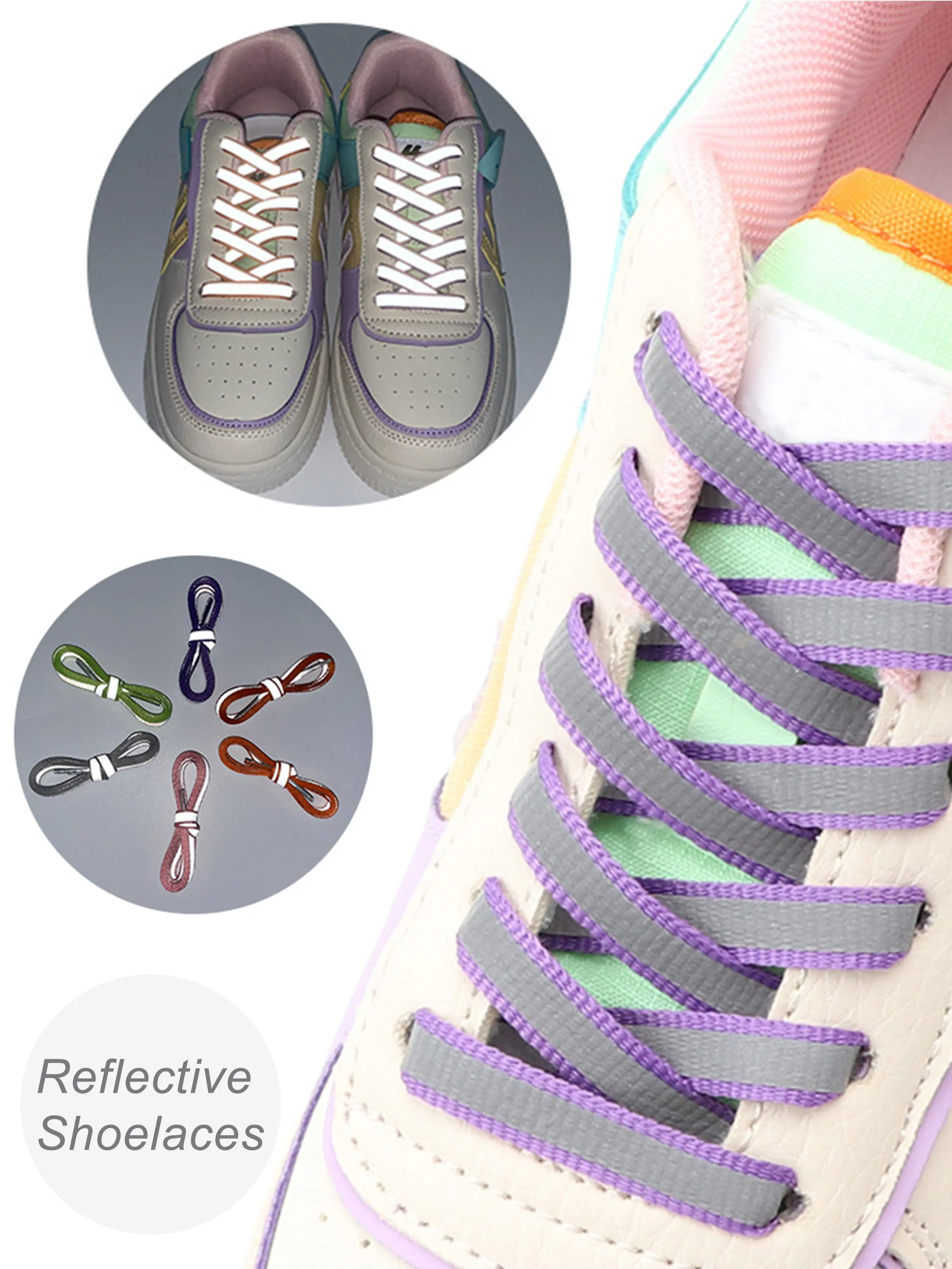 8mm Wide Flat Reflective Shoelaces, Colorful Braided Design, Day and Night Visibility, Ideal for Casual and Sports Shoes, Shoe Laces for Sneakers