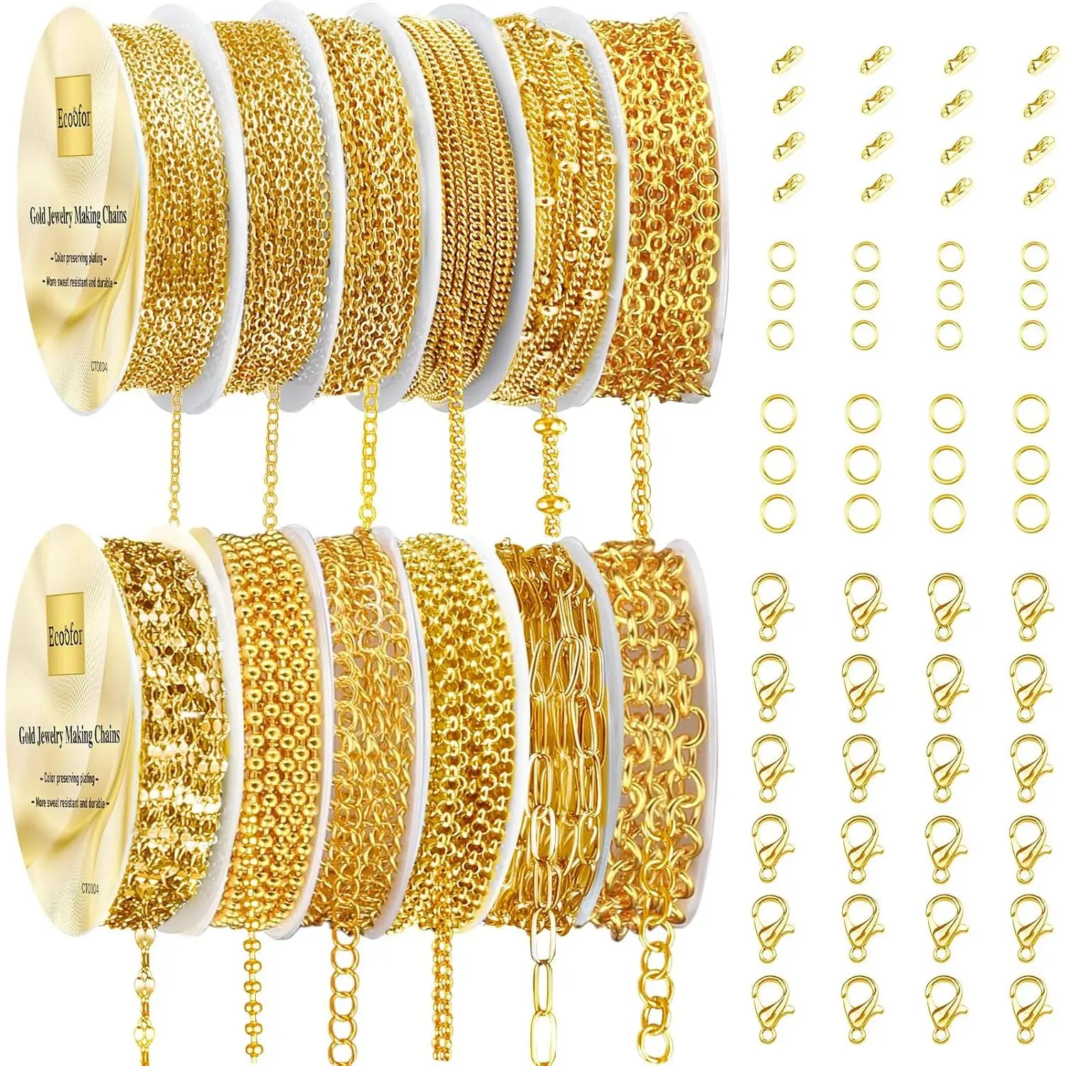 Gold Necklace Chains for Jewelry Making, 95.1 Feet 12 Rolls Jewelry Chains for DIY Necklace Bracelet Jewelry Making with Jump Rings/Lobster Clasps/Connectors