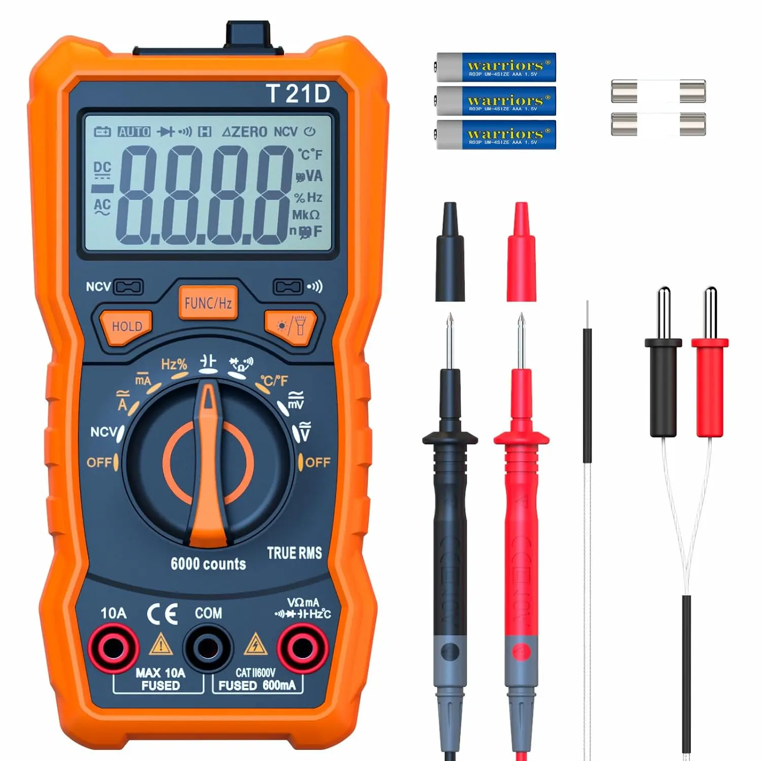 Auto-Ranging Digital Multimeter, TRMS 6000 Counts AC DC Voltmeter Ohm  Amp Meter, Electrical Multimeter Tester with NCV, Measure Capacitance Current Resistance Temp Continuity Diode Duty Cycle