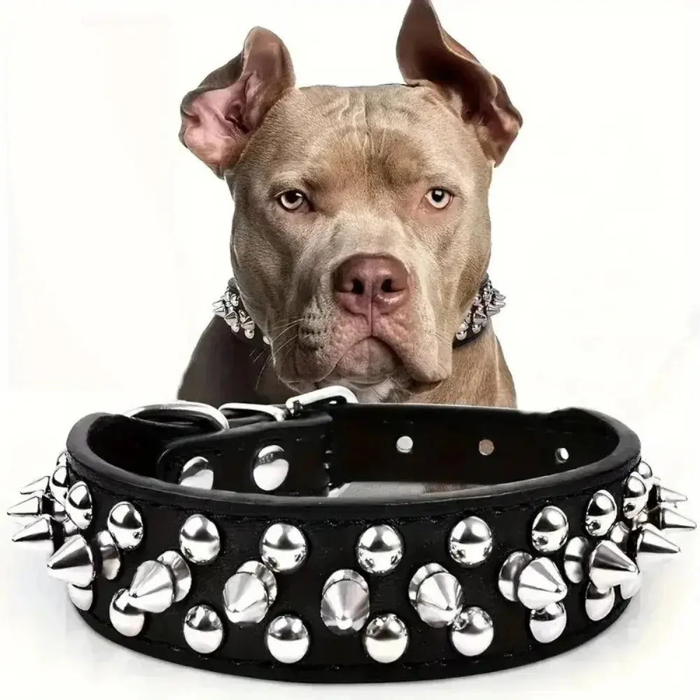 Adjustable Leather Pet Dog Collar, PU Leather Punk Rivet Spiked Collar, Neck Strap Supplies for Small Dogs and Cats, Unlined Plain Surface, Adjustable Collars