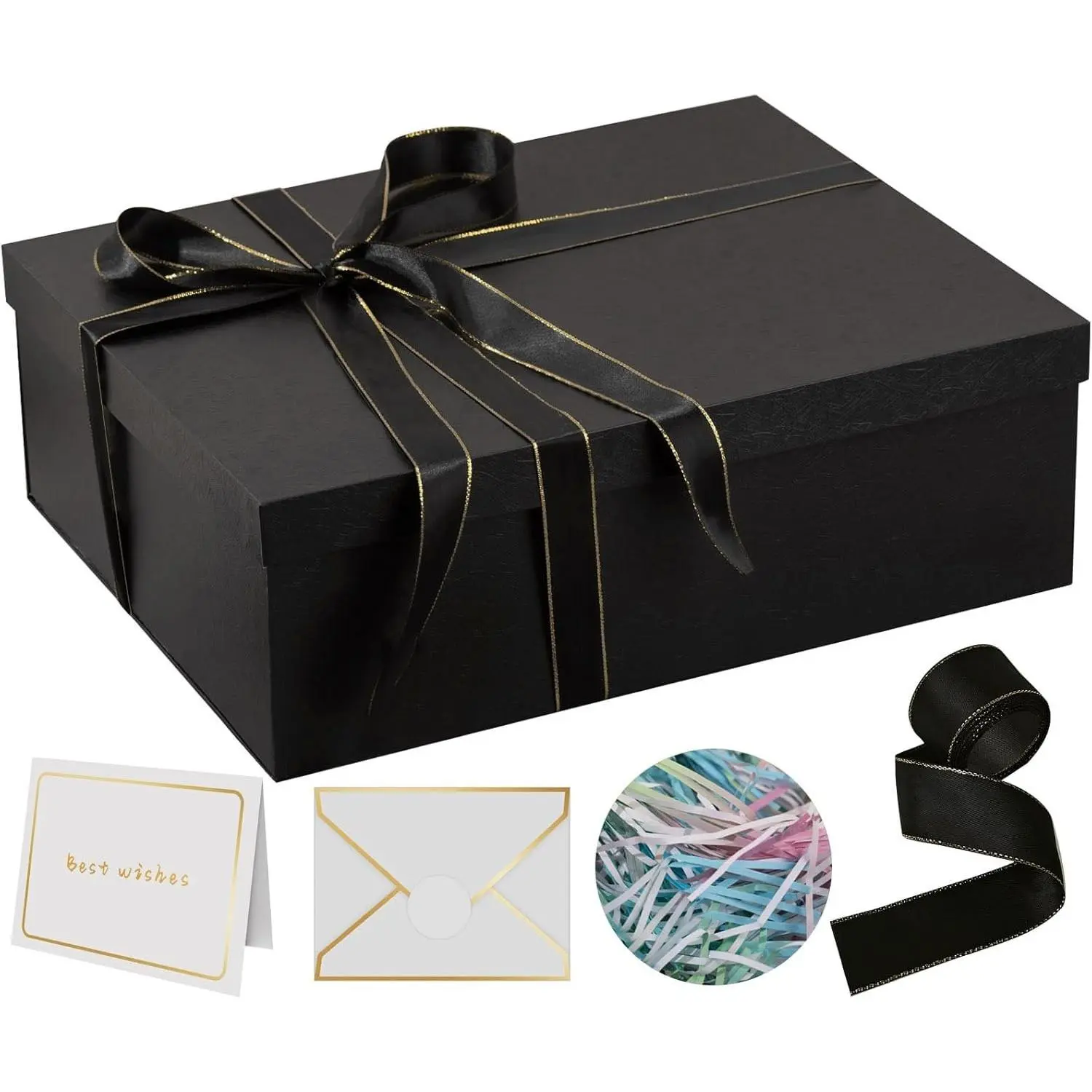 Rinrda Extra Large Gift Box 16.5x13x5.5 inches,Black Gift Boxes with Lids for Presents,Perfect for Birthday,Valentine's Day,Christmas,Anniversaries,Contains Card,Ribbon,Shredded Paper Filler.