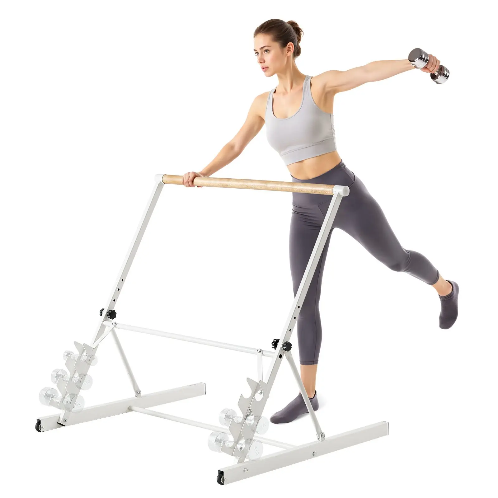 VEVOR Ballet Barre, 3 ft Freestanding Portable Barre Bar, Home Fitness Exercise Equipment for Abs, Arms, Strength, and Cardio, Easy to Store Foldable Stretching Dance Bars, 4 Level Height Adjustable
