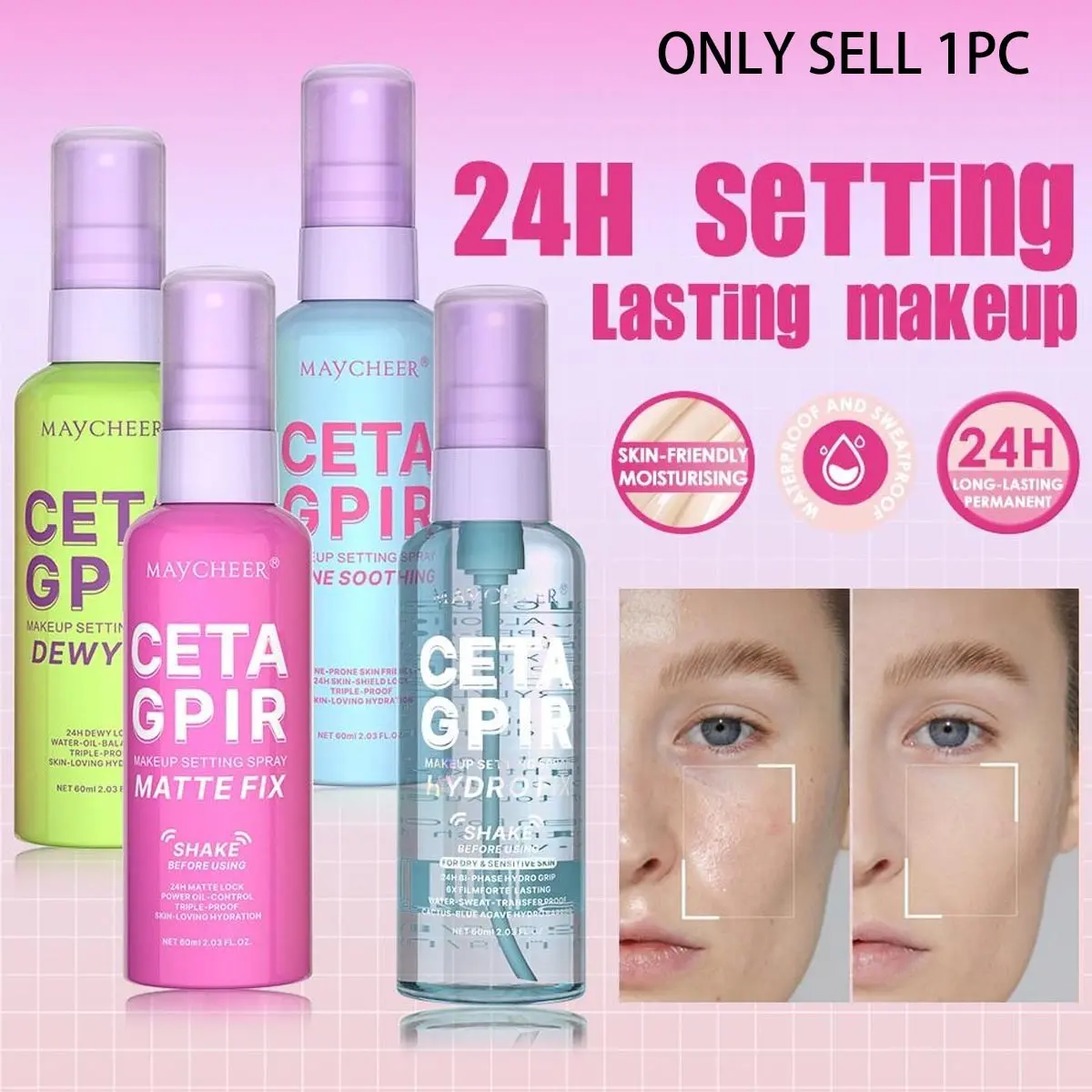 60ML Makeup Finishing Spray, Setting Spray, Fixing Spray Waterproof Long-Lasting, Matte Hydrating Finish, Oil Control Sweat-Proof Formula, All Skin Types
