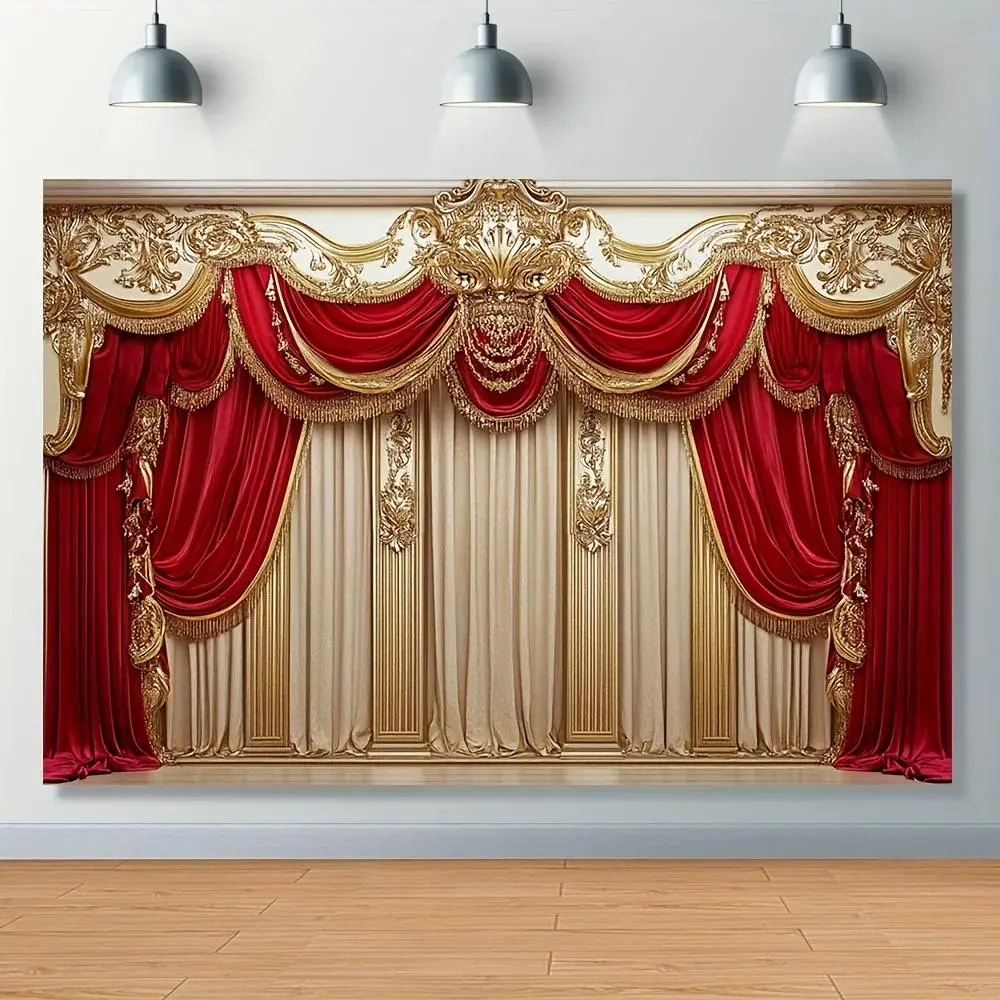 Luxury Red Gold Palace Print Lightweight Polyester Photography Backdrop Tapestry - Home Decor, Gift for Family Events, Photo Booth Supplies (with Storage Bag) - Ideal for Thanksgiving, Anniversary, Independence Day, Father's Day, Classic