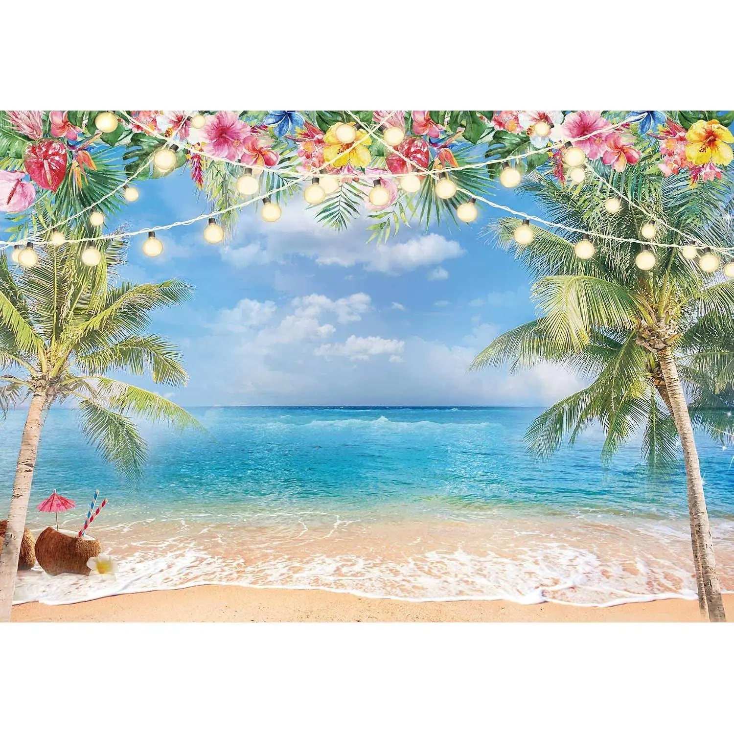 7x5ft Summer Hawaiian Beach Photography Backdrop |  Sky Seaside, Tropical Palm Trees, Luau Hawaiian Party Decorations, Photoshoot Background, Photo Banner Supplies