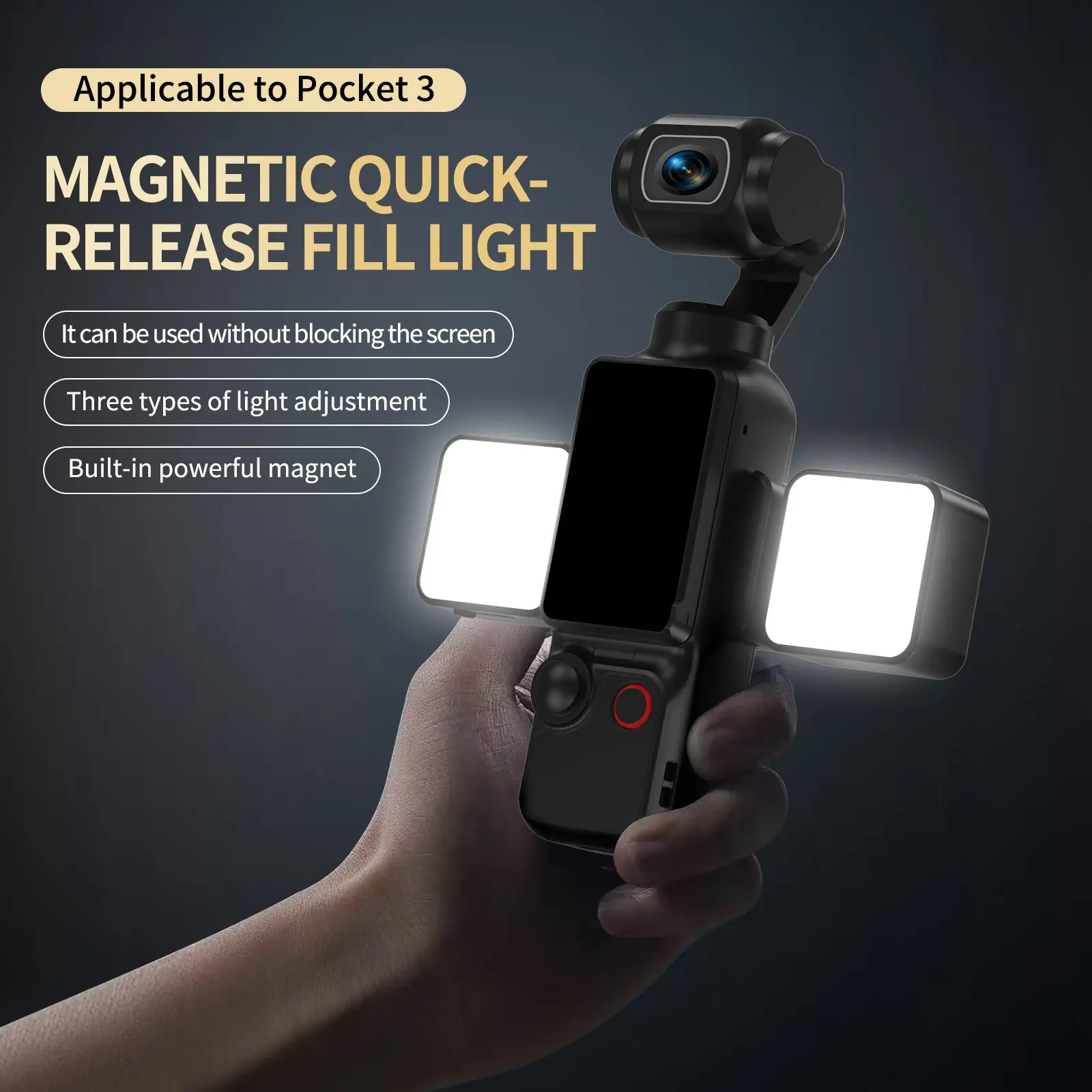 Dual Magnetic Auxiliary Light for DJI Osmo Pocket 3 & Xtra Muse Accessories, Rechargeable Mini LED Fill Light w. Mount & Storage Bag, 3 Color Mode/Brightness Adjustable for Selfie Vlog Recording, LED Smartphone Light, LED Video Light