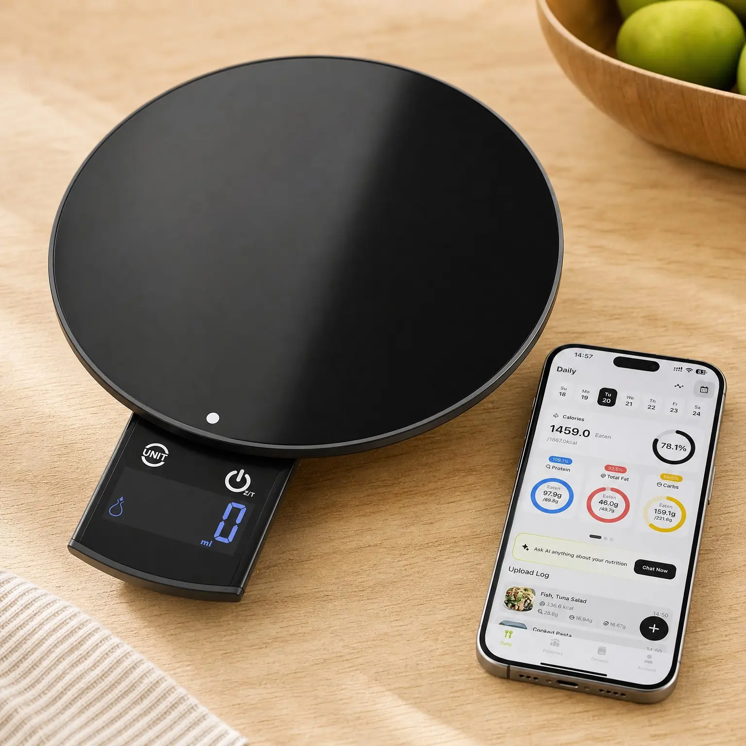 Smart Food Scale with Nutritional Calculator & App for Calorie & Macro Tracking, AI Scan, 33lb, Kitchen Scale for Weight Loss