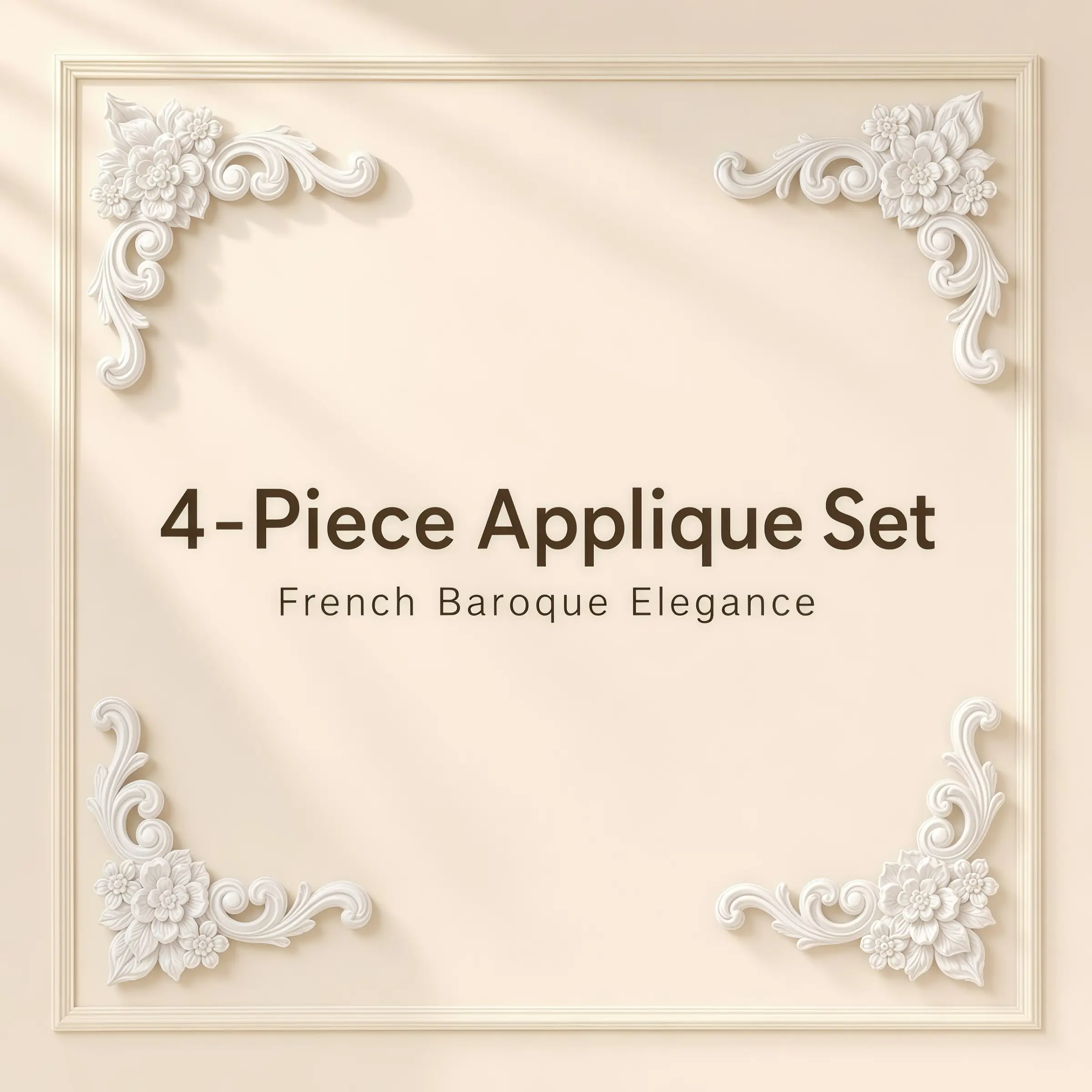 4Pcs French Baroque PU Carved Camellia Corner Applique Set | 3 Sizes 3D Wall Moulding & Furniture Flip Decor for Door Mirror DIY Makeover,OJ-G272/G271/G273