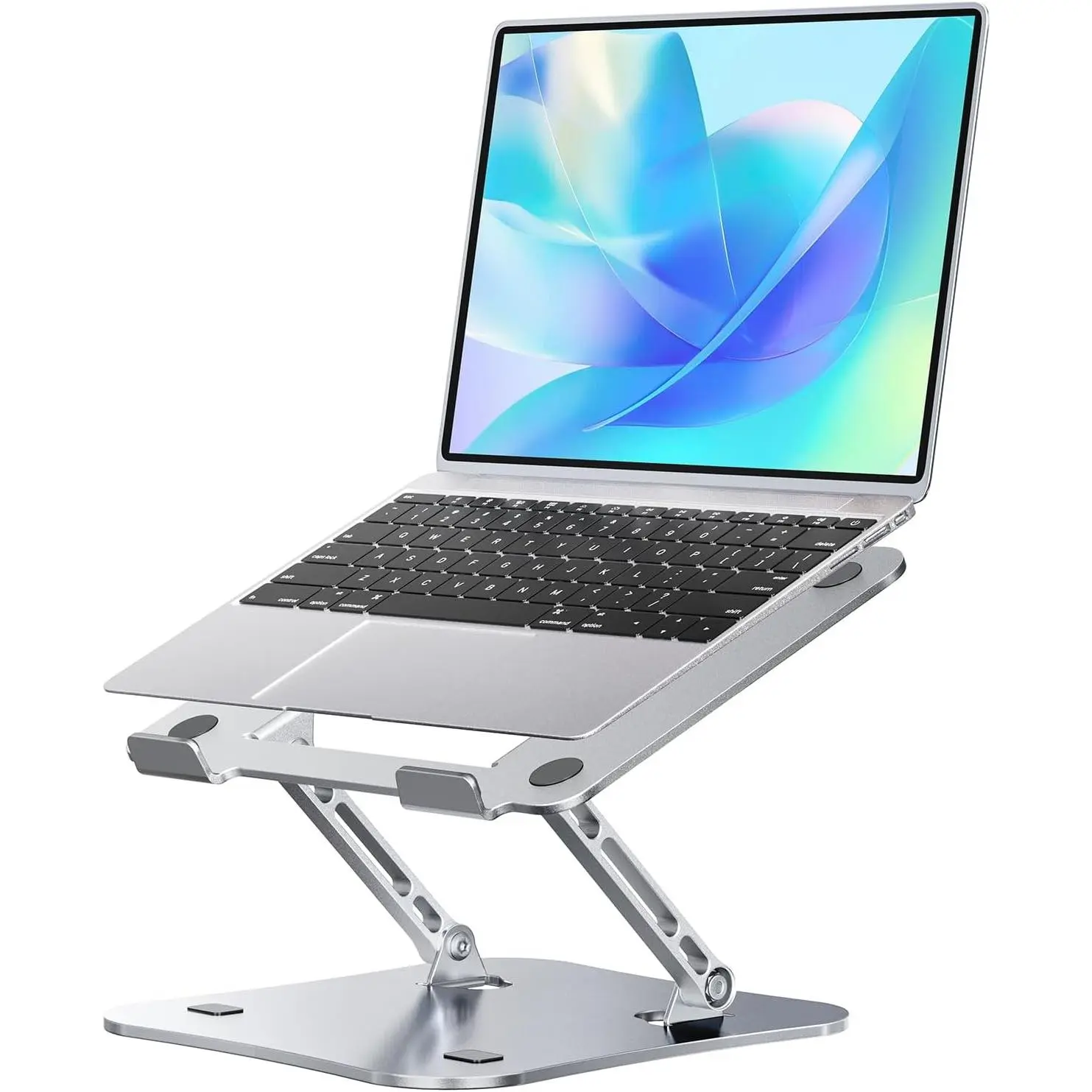 Aluminum Laptop Stand for Desk, Foldable and Portable Laptop Riser, Adjustable Notebook Stand, Ventilated Cooling Bracket, Ergonomic Computer Stand for 11-17 inch Notebooks, Silver