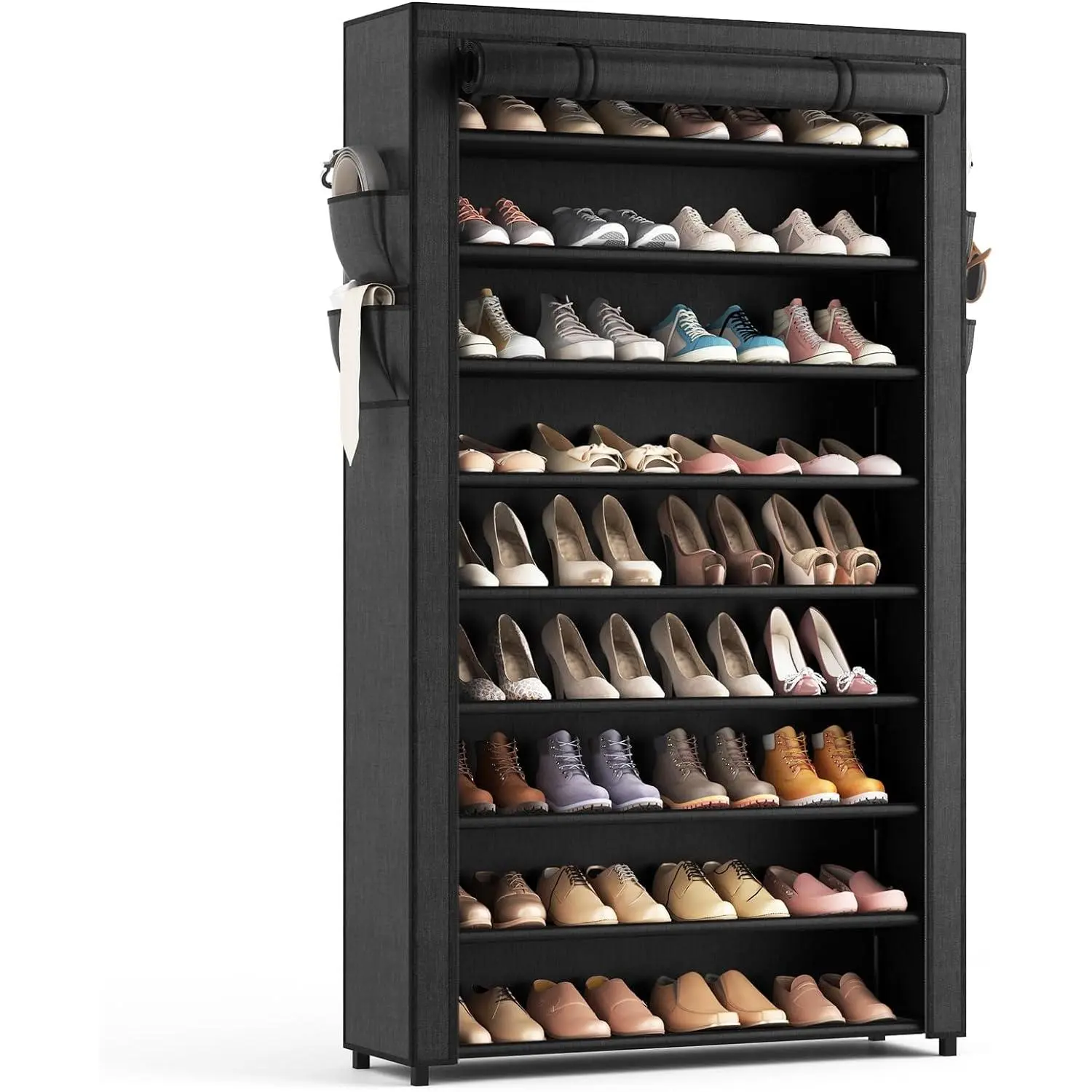 Shoe Rack with Covers - 10 Tiers Tall Shoe Rack Organizer Large Capacity Shoe Shelf Storage 40 Pairs Space Saving Vertical Shoe Storage Organizer for Closet, Entryway, Dorm, Bedroom