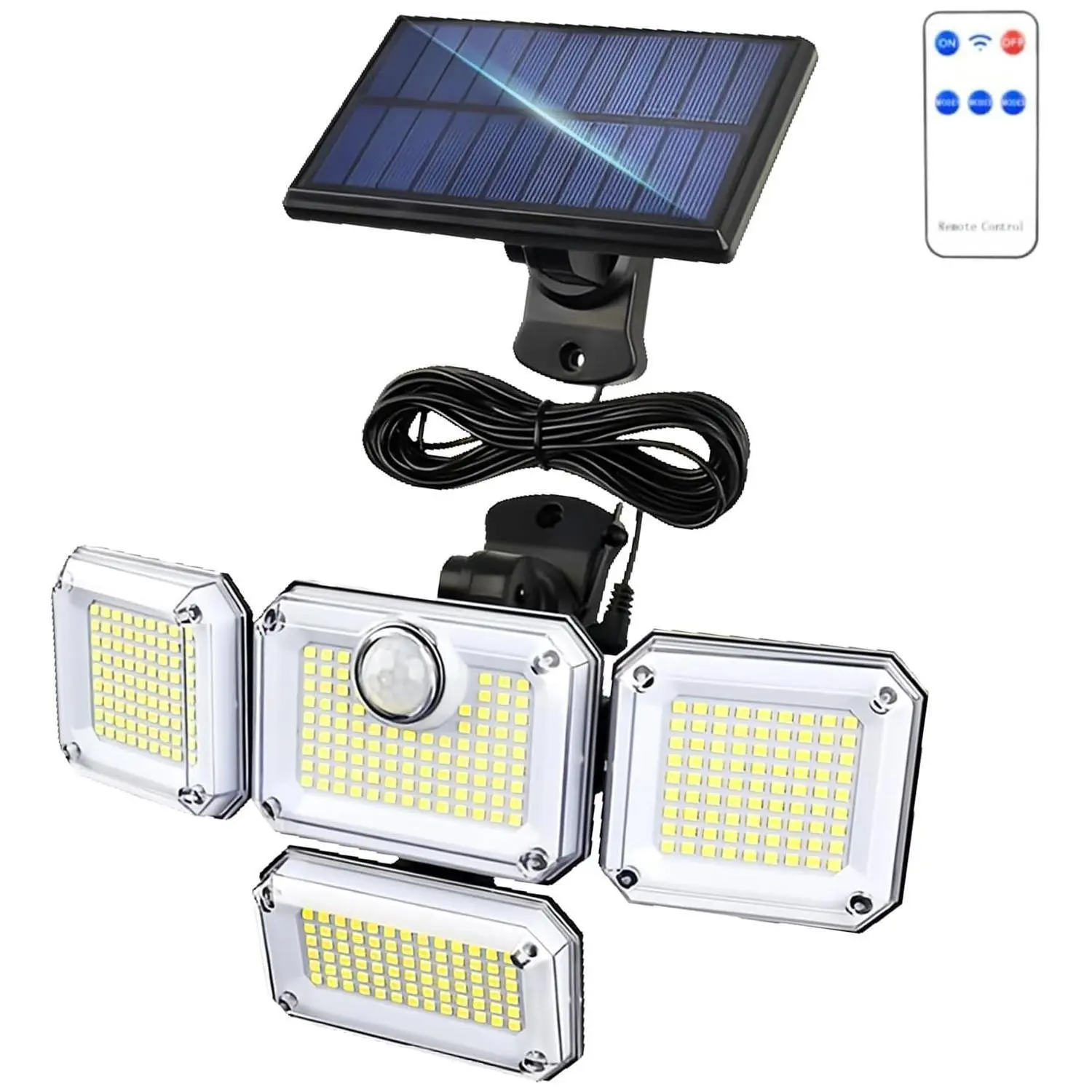 Split Solar Outdoor Light, 4-Head LED Motion Sensor, Remote Control, 270° Wide Angle, Waterproof, Eco-Friendly, Easy Installation