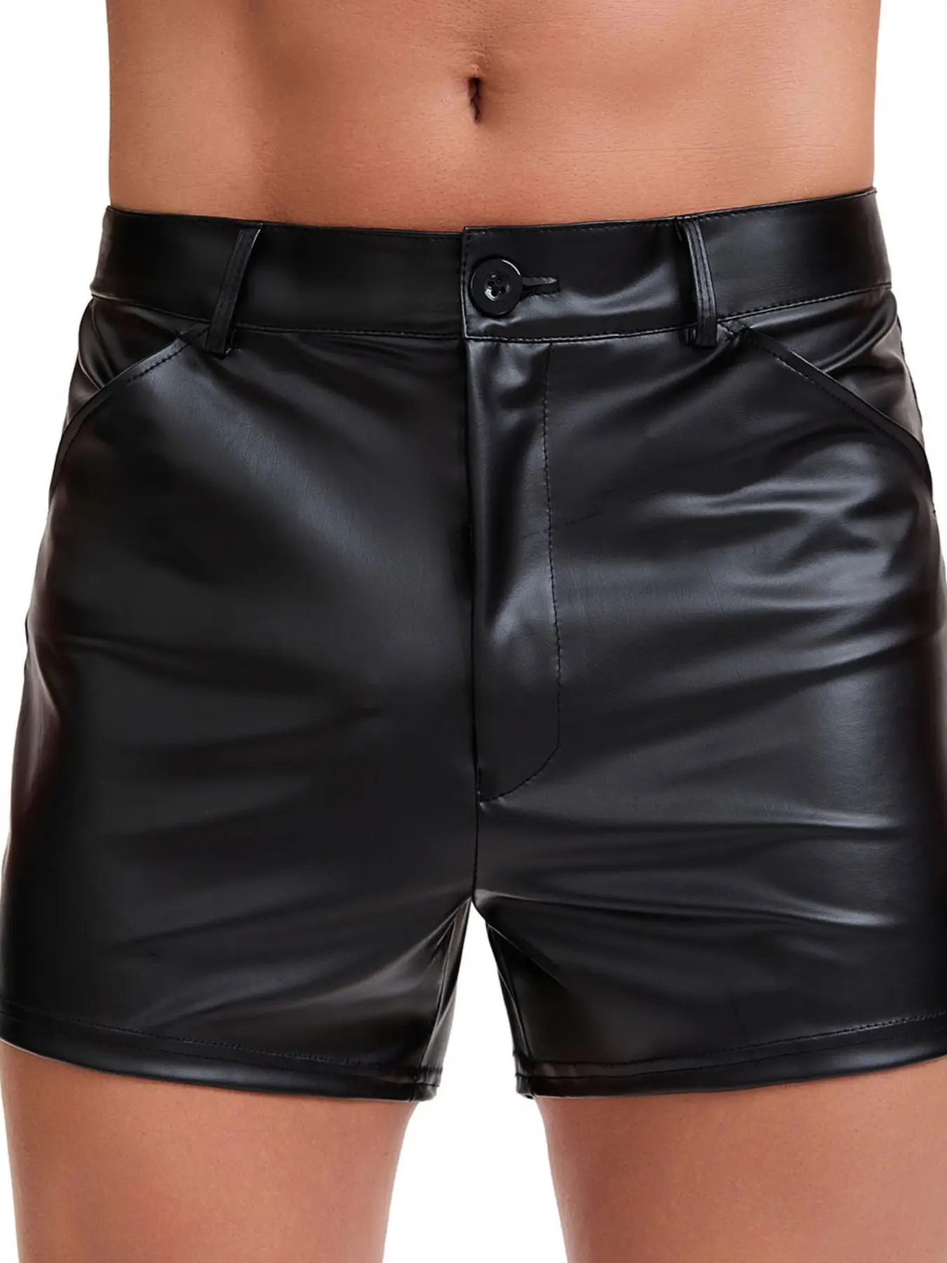 Men's Short Pants with Button Front and Pockets, Slim Fit Elastic Nightclub Performance Pants, Comfortable and Stylish