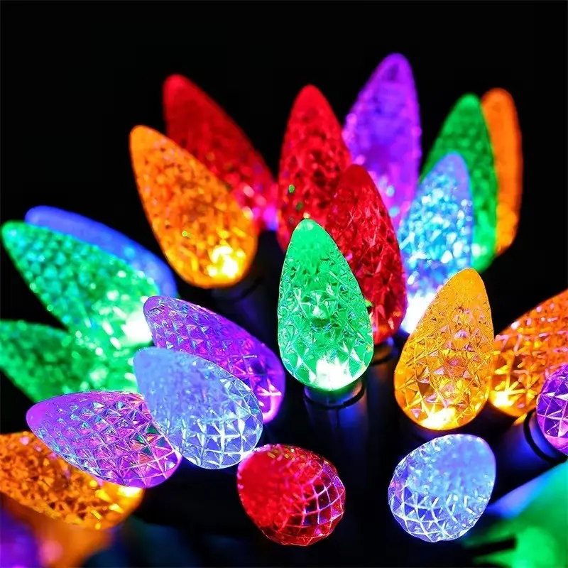 1PC C6 Bulbs Christmas Lights  - 50 LED 16.4ft Strawberry Battery String Light For Outdoor Indoor - Mini Lighting Decor Patio Wreath Garland Party Xmas Tree Christmas Decorations