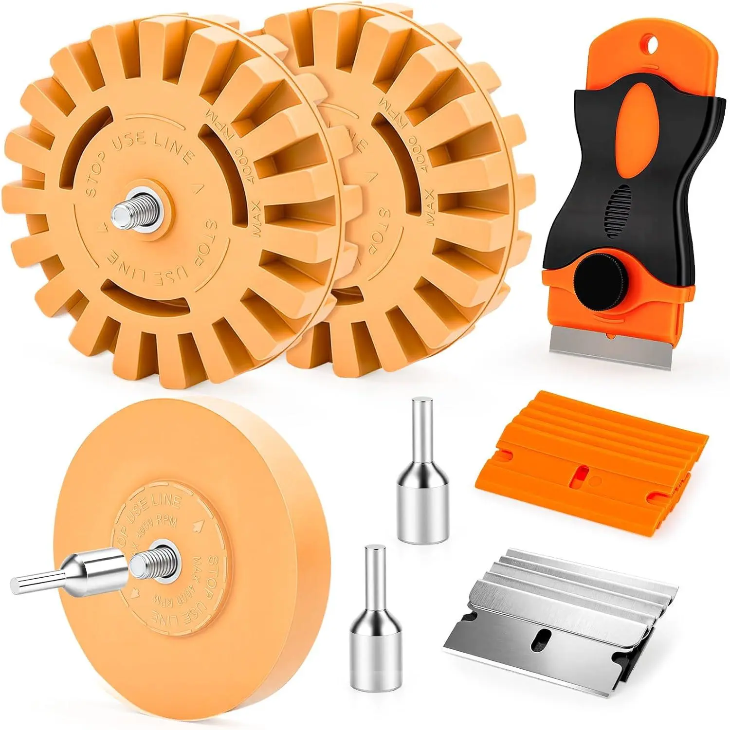 Eraser Wheel Decal Remover Tool Kit with 3 Upgraded Wheels, Razor Scrapers & Drill Adapters for Decals Removal on Cars Trucks RV, Removes Adhesive Stickers Vinyl Pinstripes Emblem Label Glue