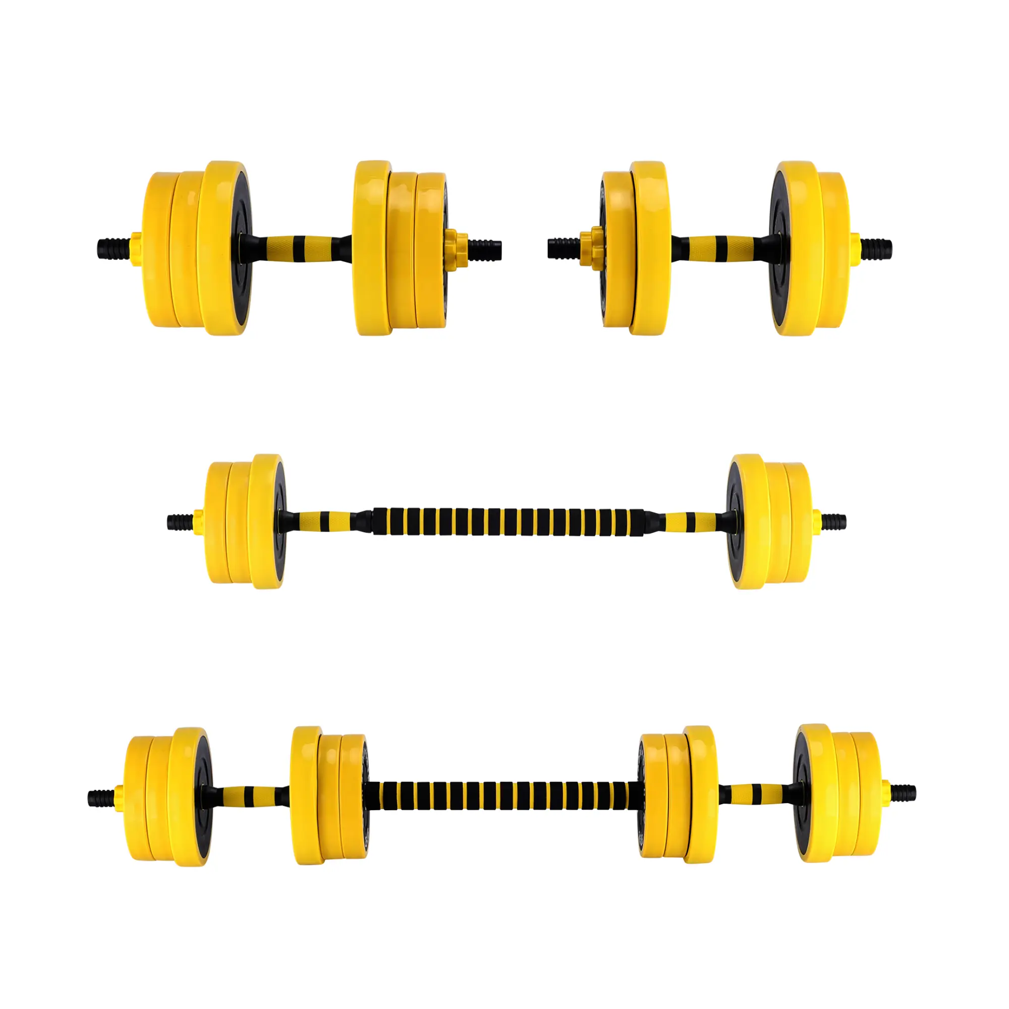 2-in-1 Adjustable Weight Set 33 Lb, Adjustable Weights with Foam Shoulder Connector Used As Dumbbell and Barbell Set, Yellow