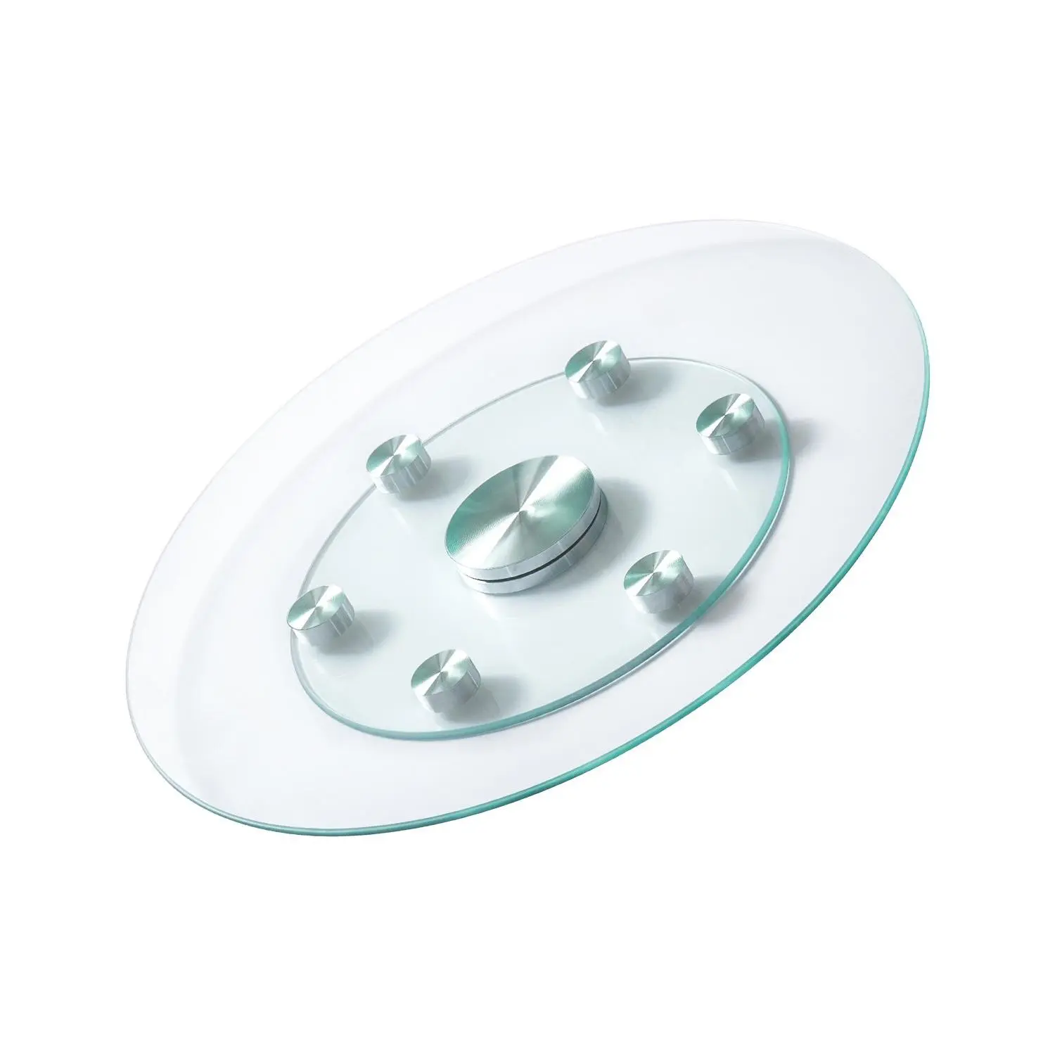 VEVOR 24-in Round Tempered Glass Lazy Susan Turntable, Dining Table Centerpiece with 6 Rotating Wheels, 360° Smooth Spin Silent Tray for Family Gatherings, Weddings, Aluminium