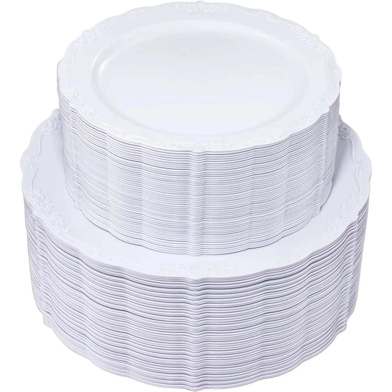 100 Pieces White Plastic Plates Premium Hard Disposable Plastic Plates for Wedding and Party Including 50 10'' Dinner Plates & 50 7.5'' Dessert Plates