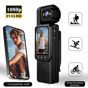 1080P Body Camera，Vlog Camera, 180° Rotating Lens, IR Night Vision, 6X Digital Zoom, WiFi Connectivity, Portable Wearable Action Camera for Travel Outdoor Cycling Hiking, Best Father’s Day & Holiday Gift