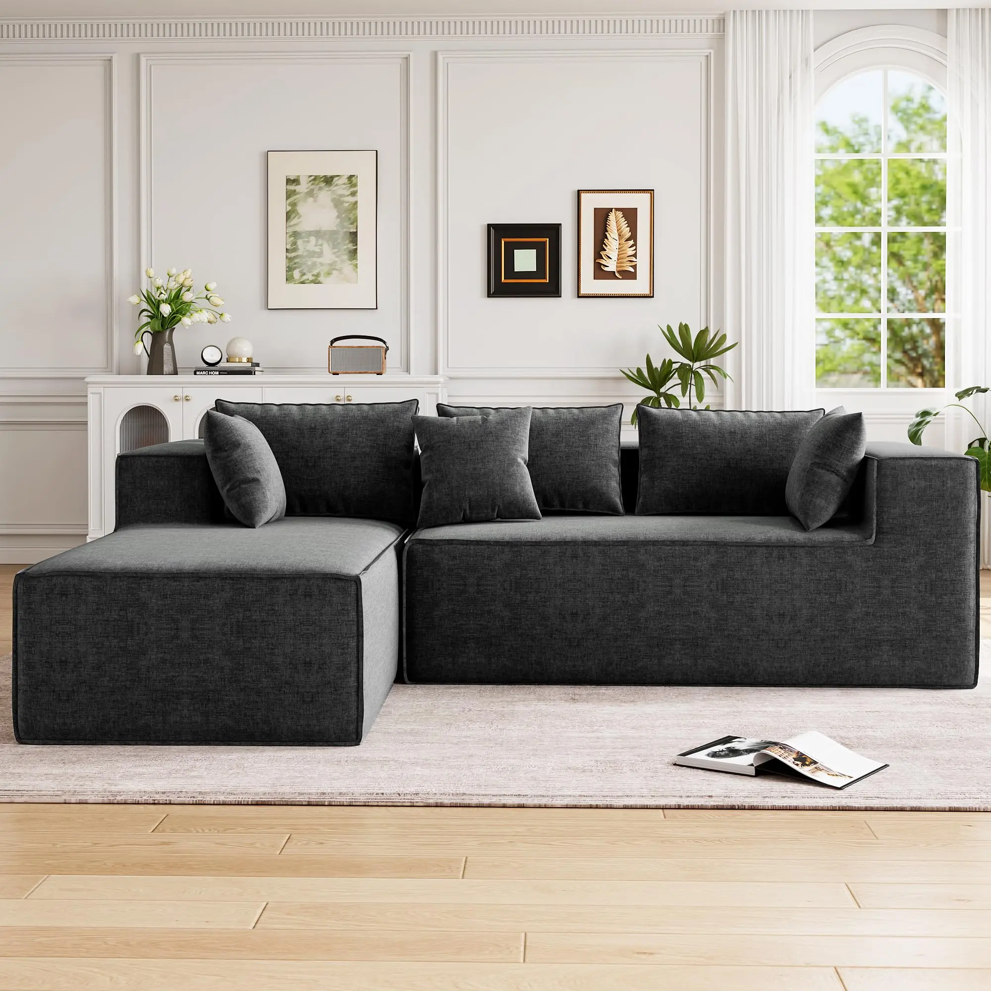 Modern Comfort Modular Sectional Sofa for Living Room – Deep Seat L-Shaped Couch – High Density Foam & Chenille Upholstery – No Assembly – Includes Pillows – Corner Sofa