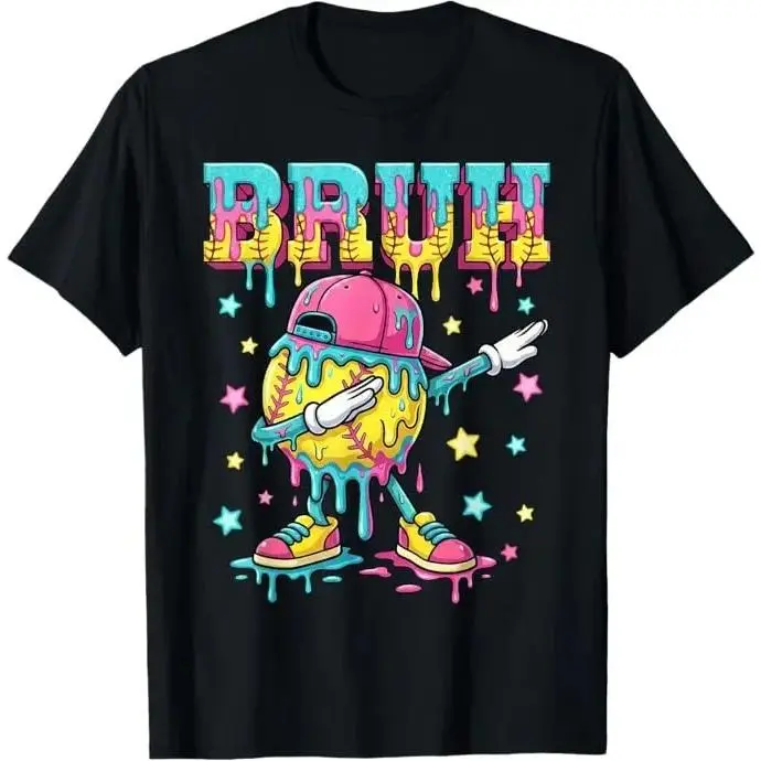 Boys' Cotton Crew Neck Printed T-Shirt - Drip Baseball Graphic Print, Medium Fit Streetwear Short Sleeve Top, Casual Kids' Clothing, Machine Washable, Kids Clothing Boys