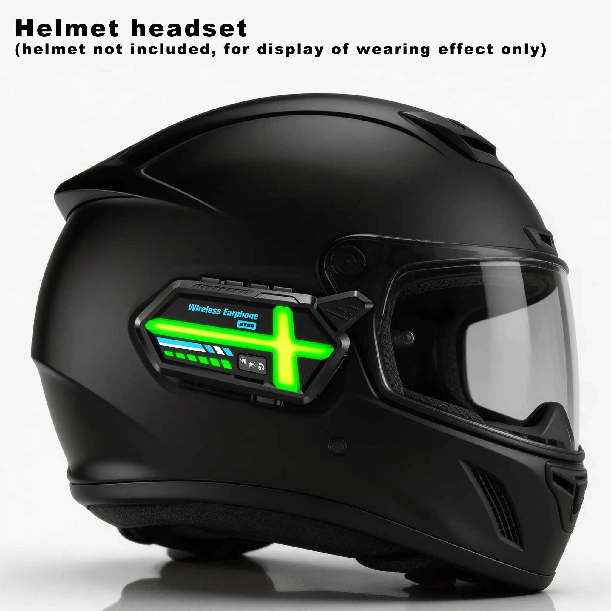 BT26 LED Motorcycle Helmet Bluetooth Headset, Motorcycle Accessory – 1000mAh Long Battery Life (18-25H), 500m Long Distance Intercom, Waterproof/Dustproof/Antifreeze, 3D Surround Sound, Auto-Answer, Hands-Free Calling & Voice Assistant