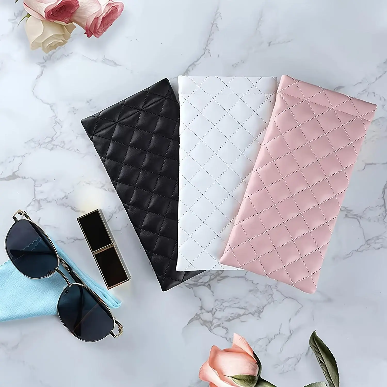 Elegant Quilted Storage Bag/Wallet, Auto-Close Squeeze Top Eyeglass Case, Lightweight Scratch-Resistant Case for Women'S Additions